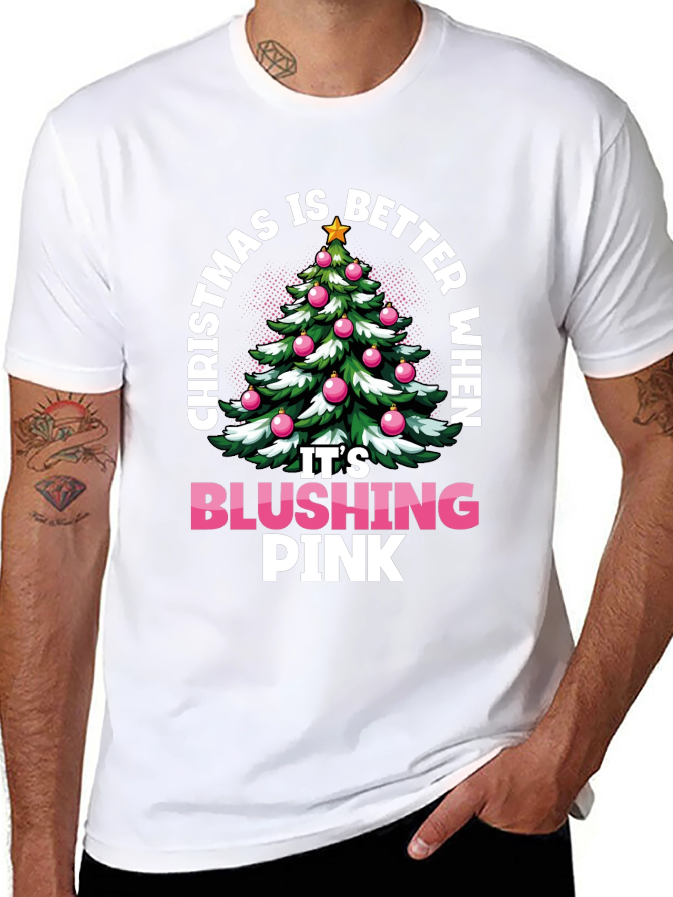 Blushing Pink Christmas Tree Graphic Tee