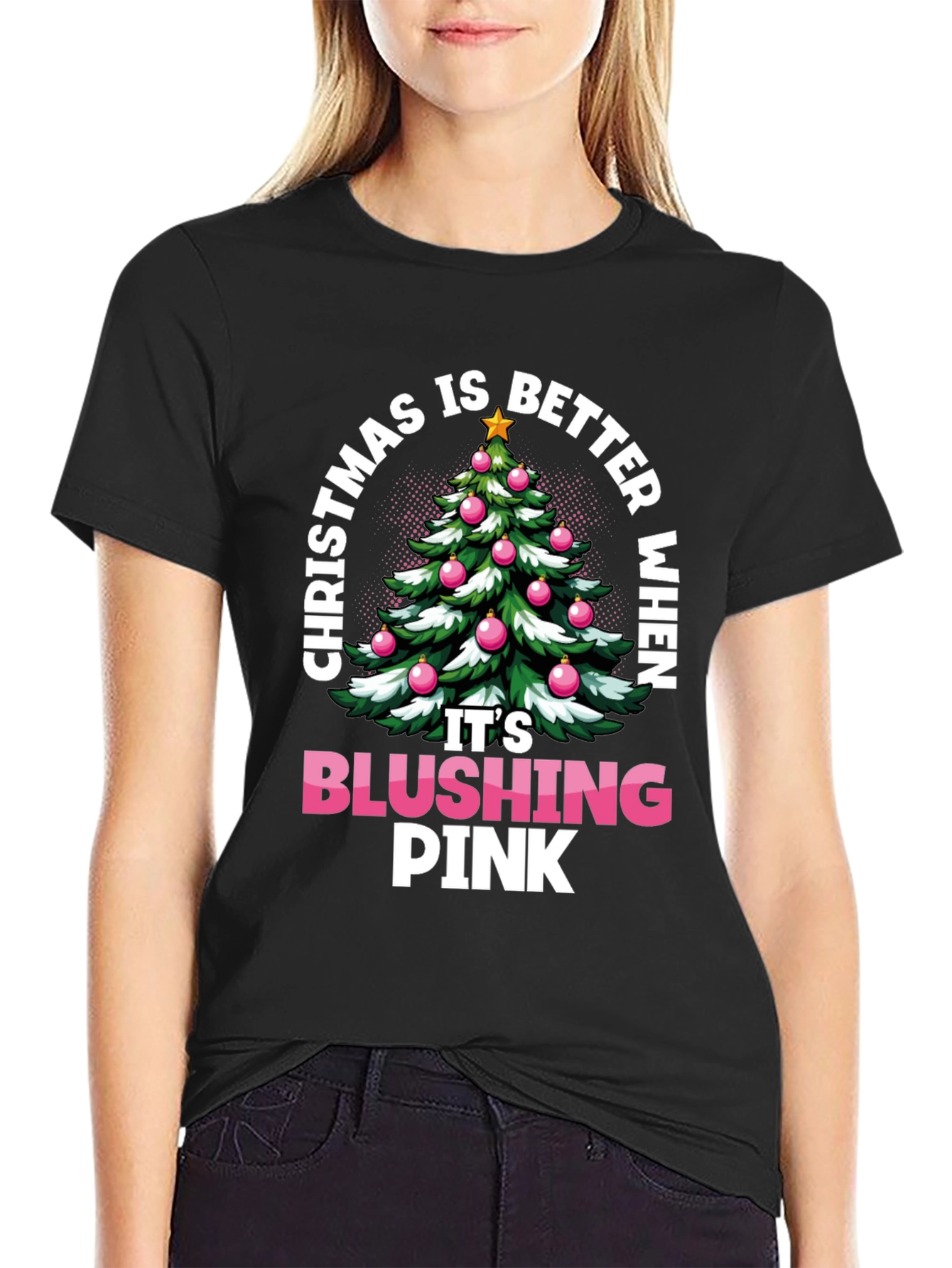 Blushing Pink Christmas Tree Graphic Tee