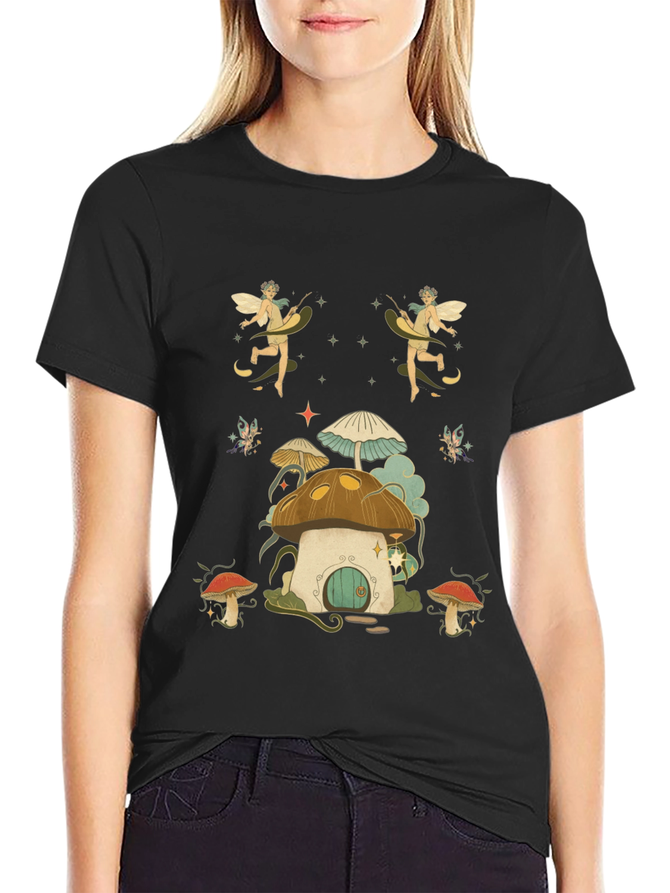 Whimsical Fairy Mushroom House Graphic Tee