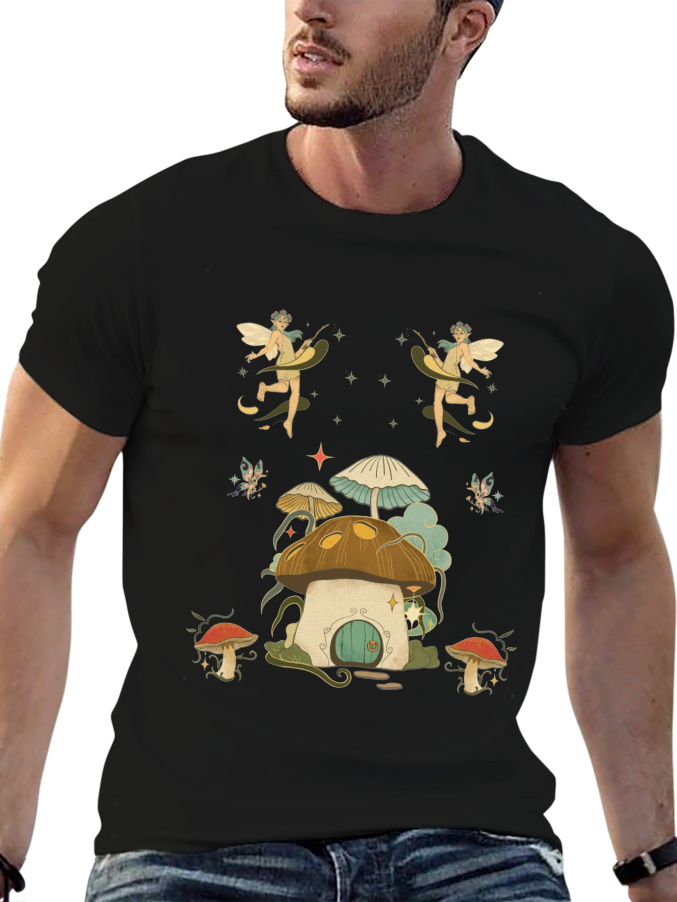 Whimsical Fairy Mushroom House Graphic Tee