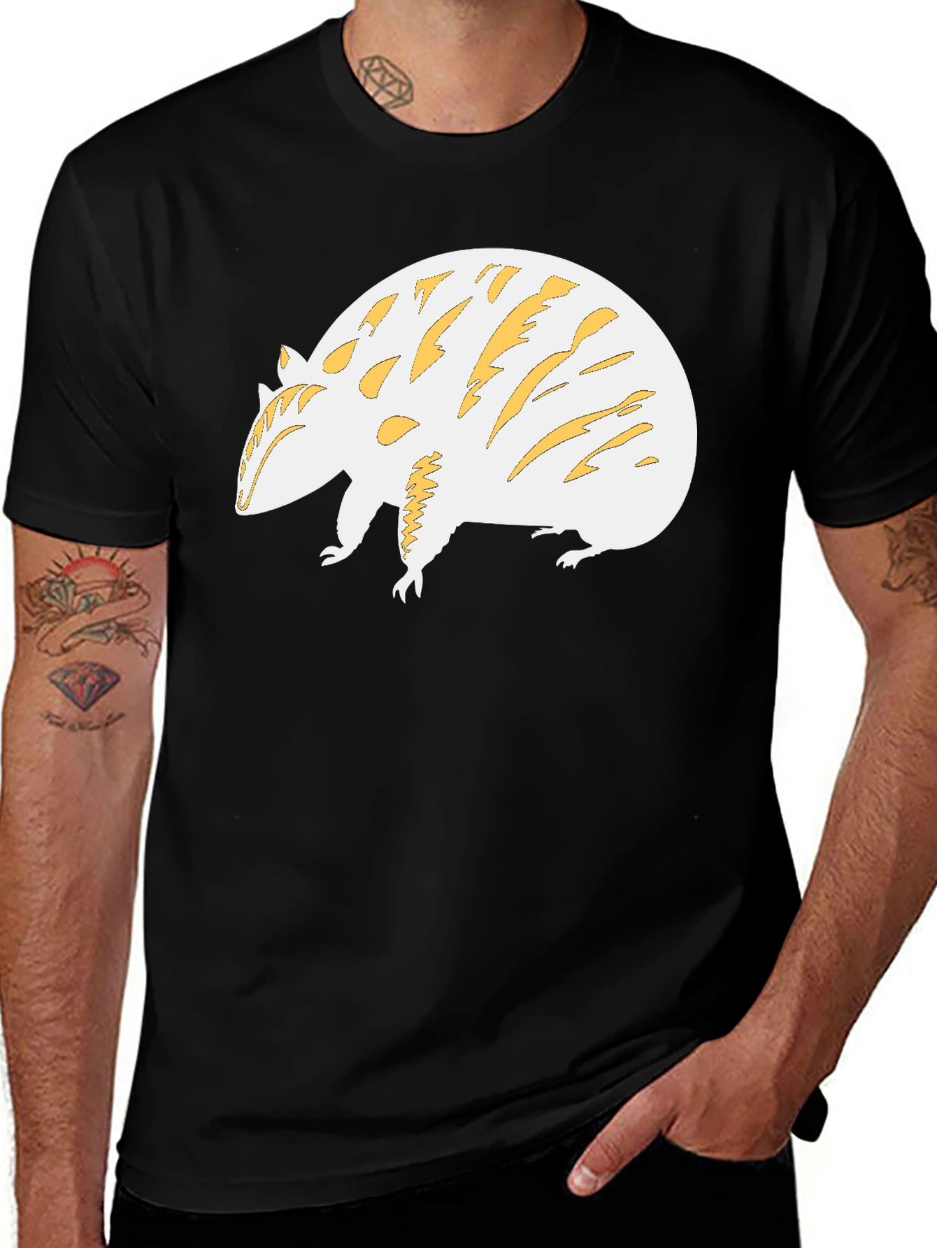 Unique Armadillo Graphic Tee - Black Cotton Blend