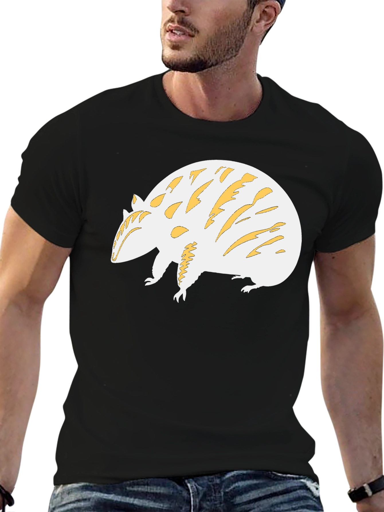 Unique Armadillo Graphic Tee - Black Cotton Blend
