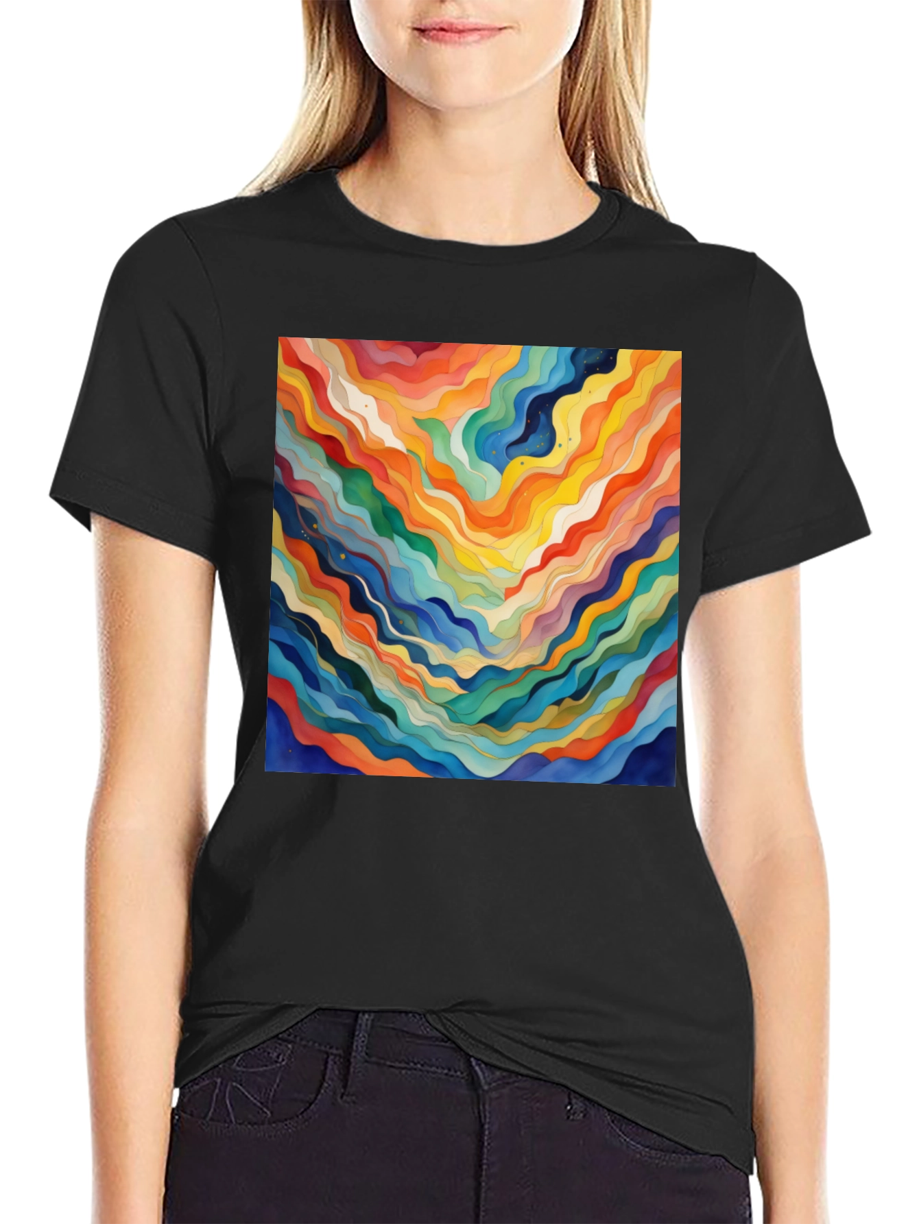 Abstract Wave Art Black T-Shirt