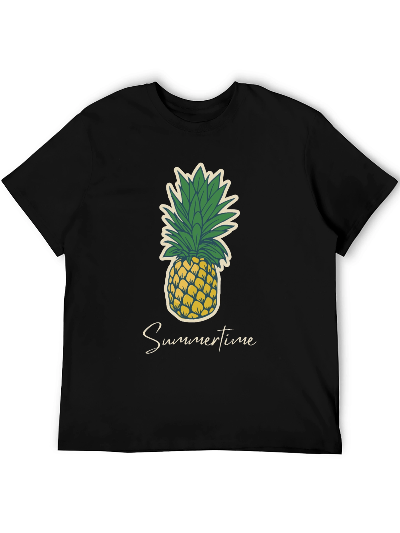 Summertime Pineapple Graphic Tee - Casual Black T-Shirt