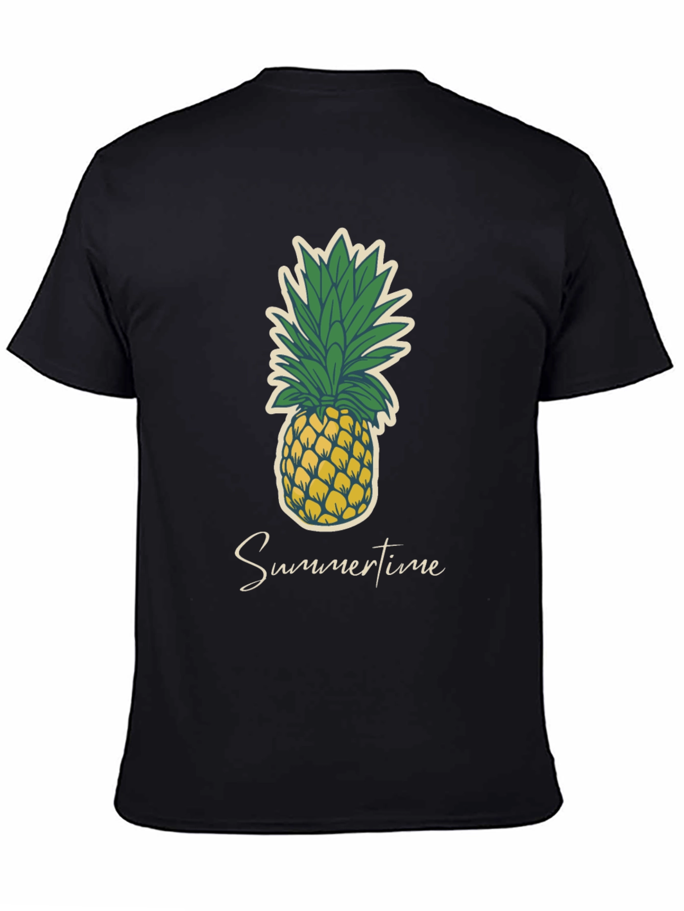 Summertime Pineapple Graphic Tee - Casual Black T-Shirt