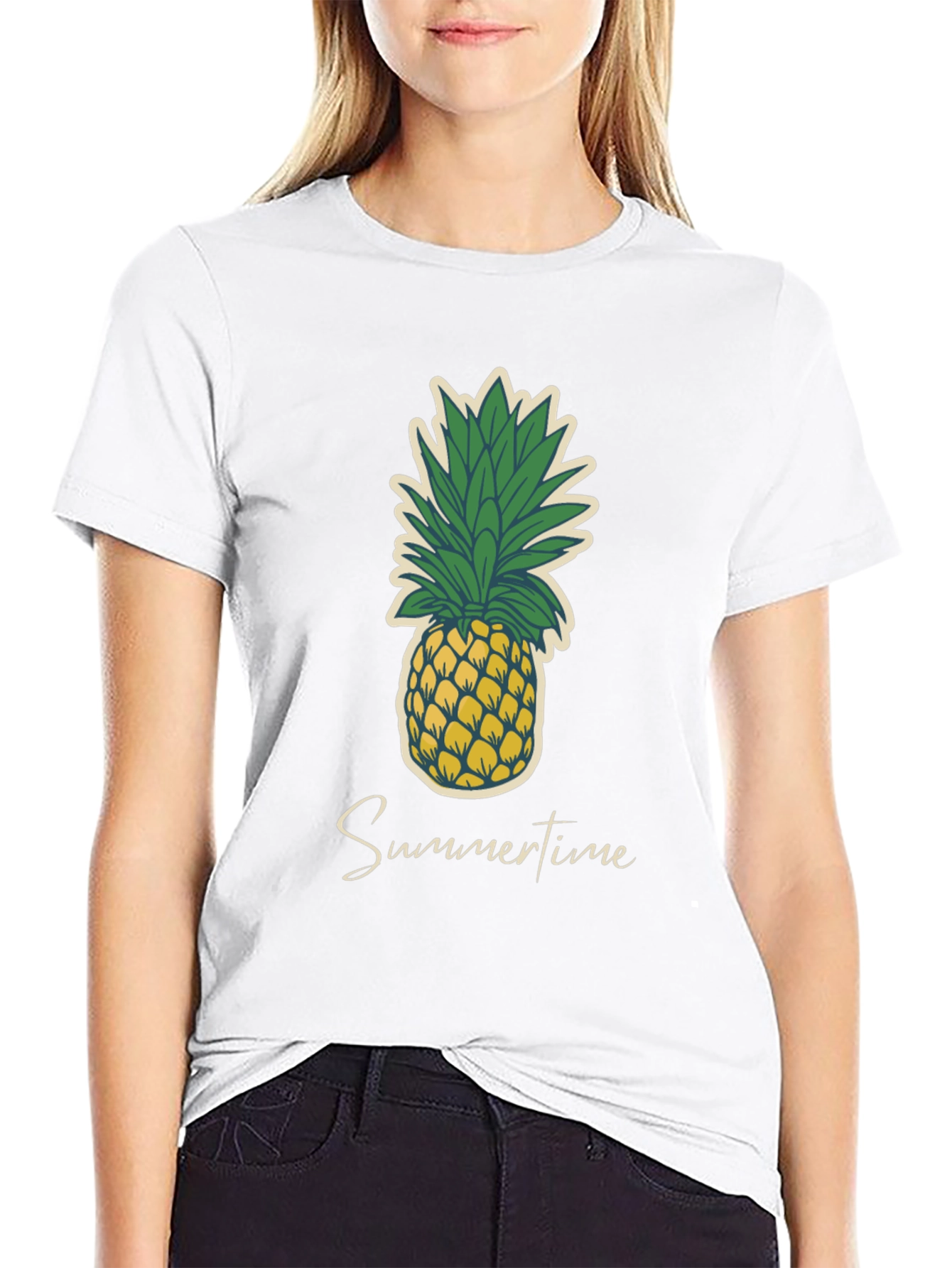 Summertime Pineapple Graphic Tee - Casual Black T-Shirt