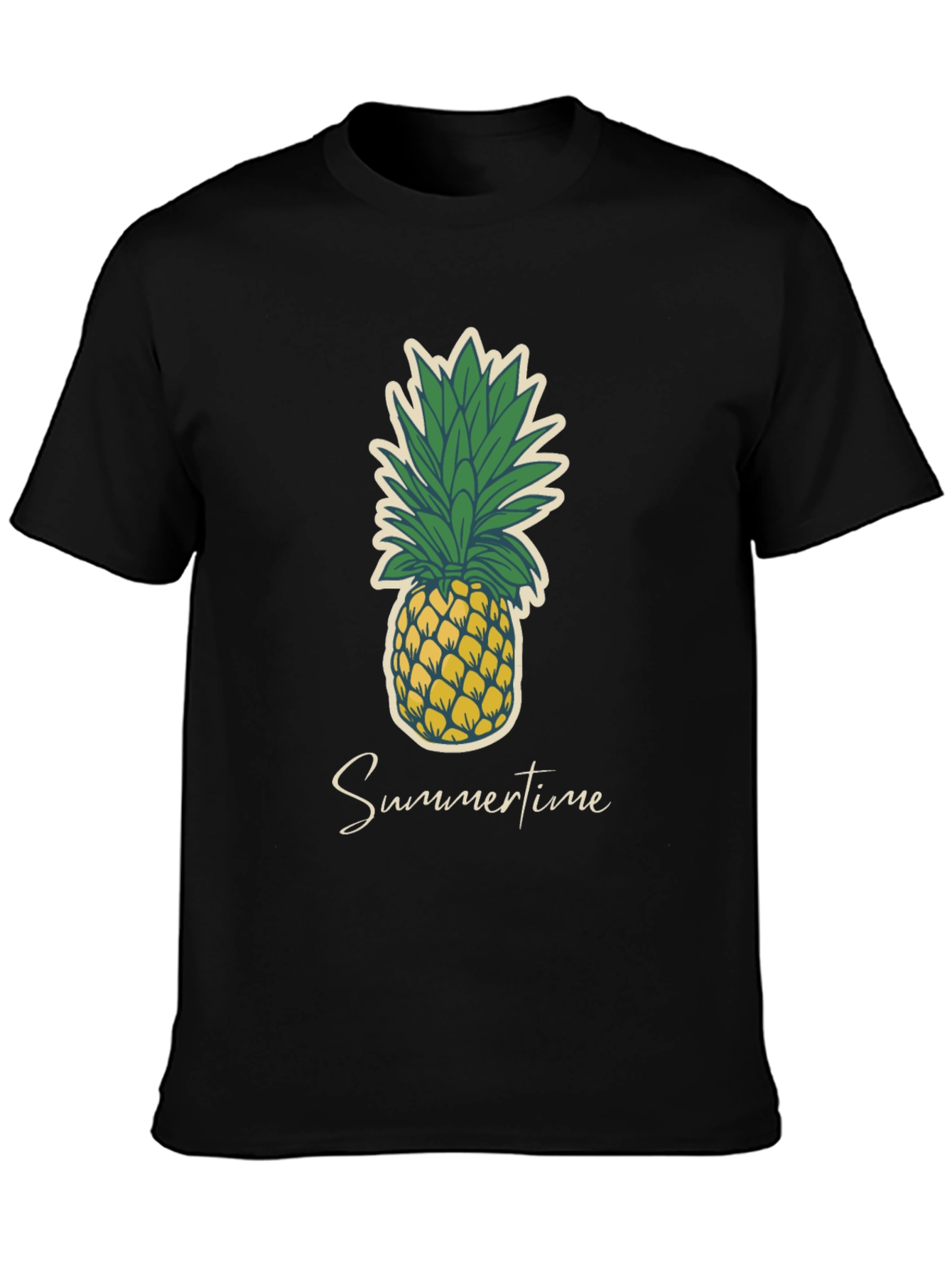 Summertime Pineapple Graphic Tee - Casual Black T-Shirt