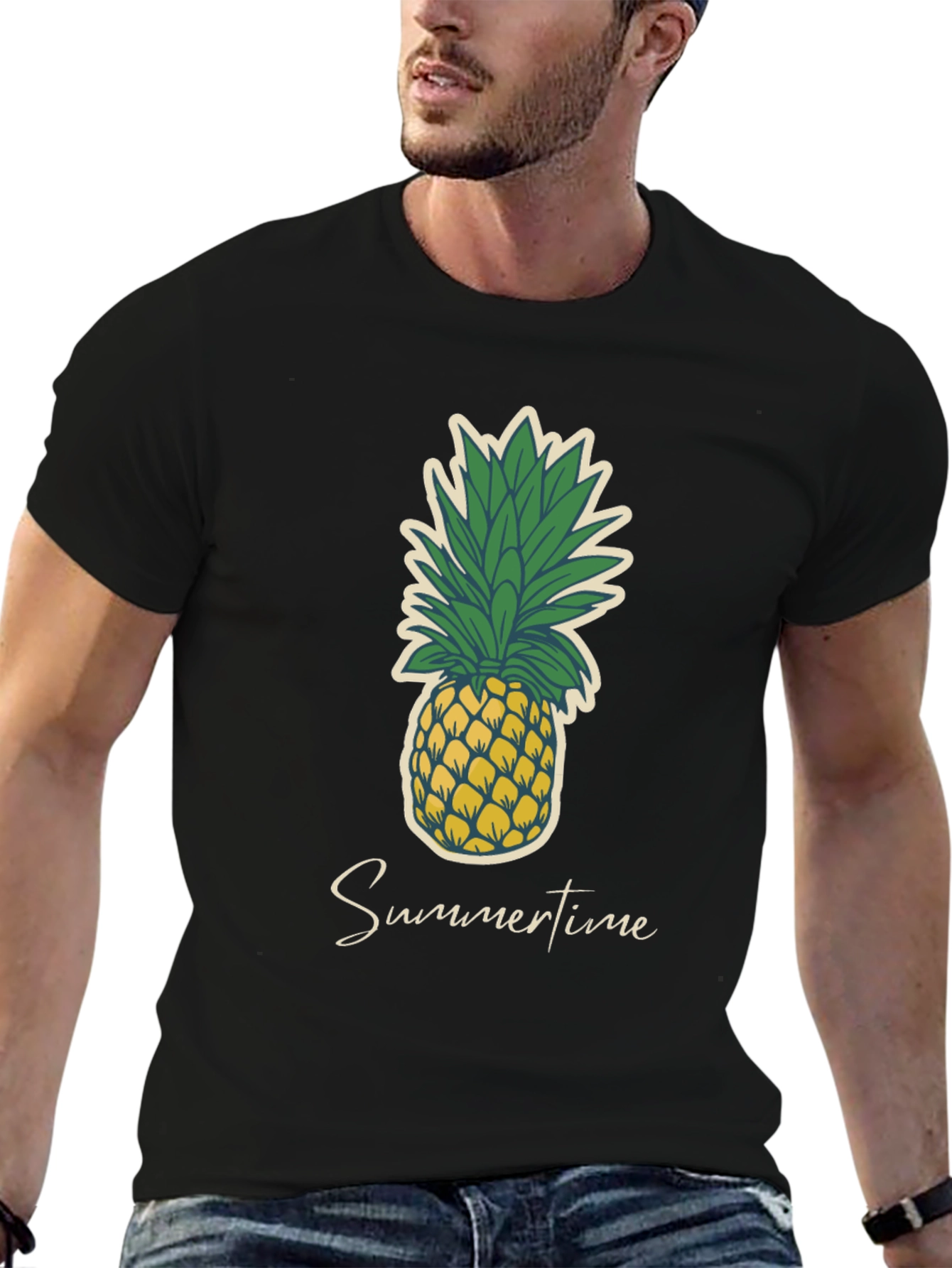Summertime Pineapple Graphic Tee - Casual Black T-Shirt