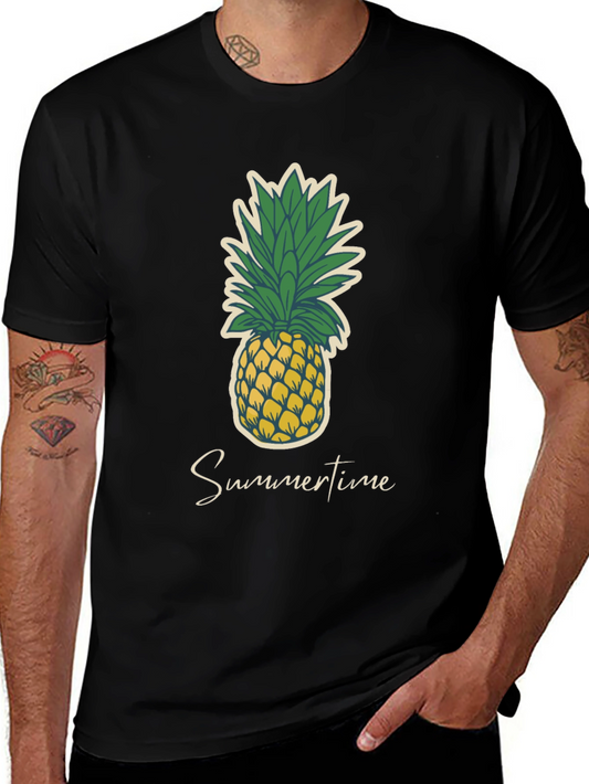 Summertime Pineapple Graphic Tee - Casual Black T-Shirt