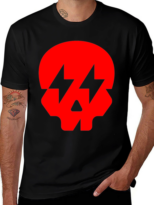 Bold Skull Lightning Bolt Graphic Tee - Black Cotton T-Shirt
