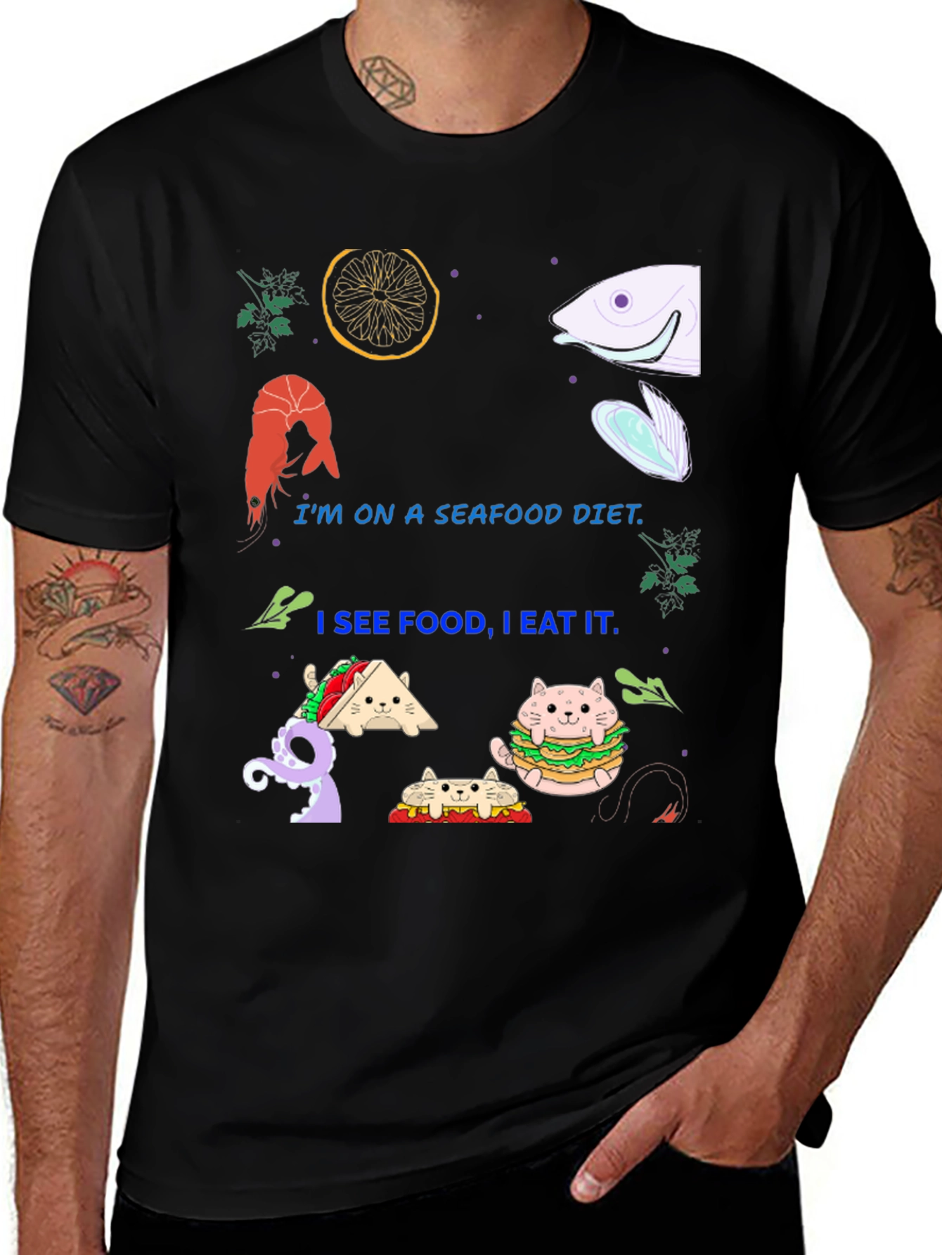 Seafood Diet Funny Graphic T-Shirt