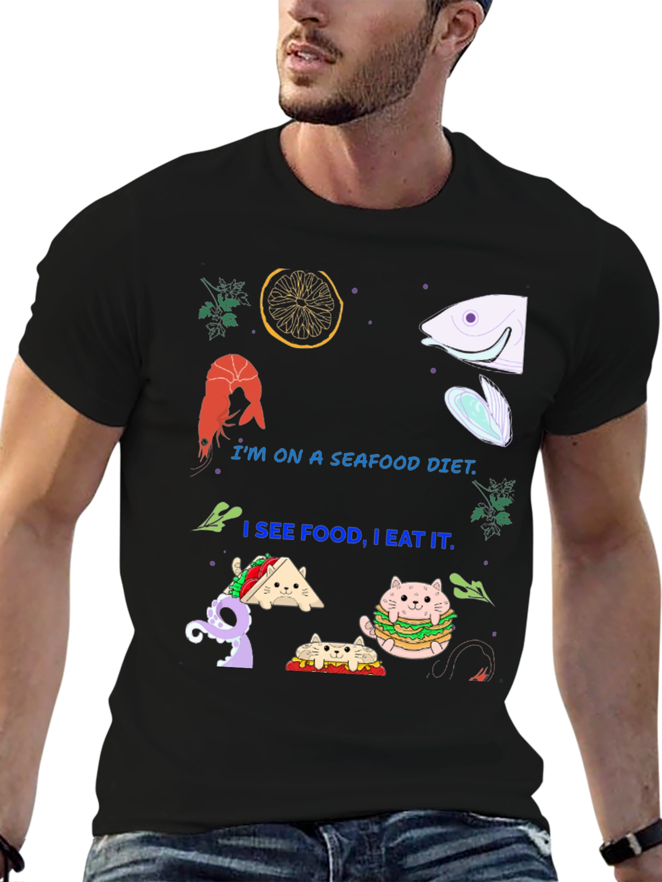 Seafood Diet Funny Graphic T-Shirt