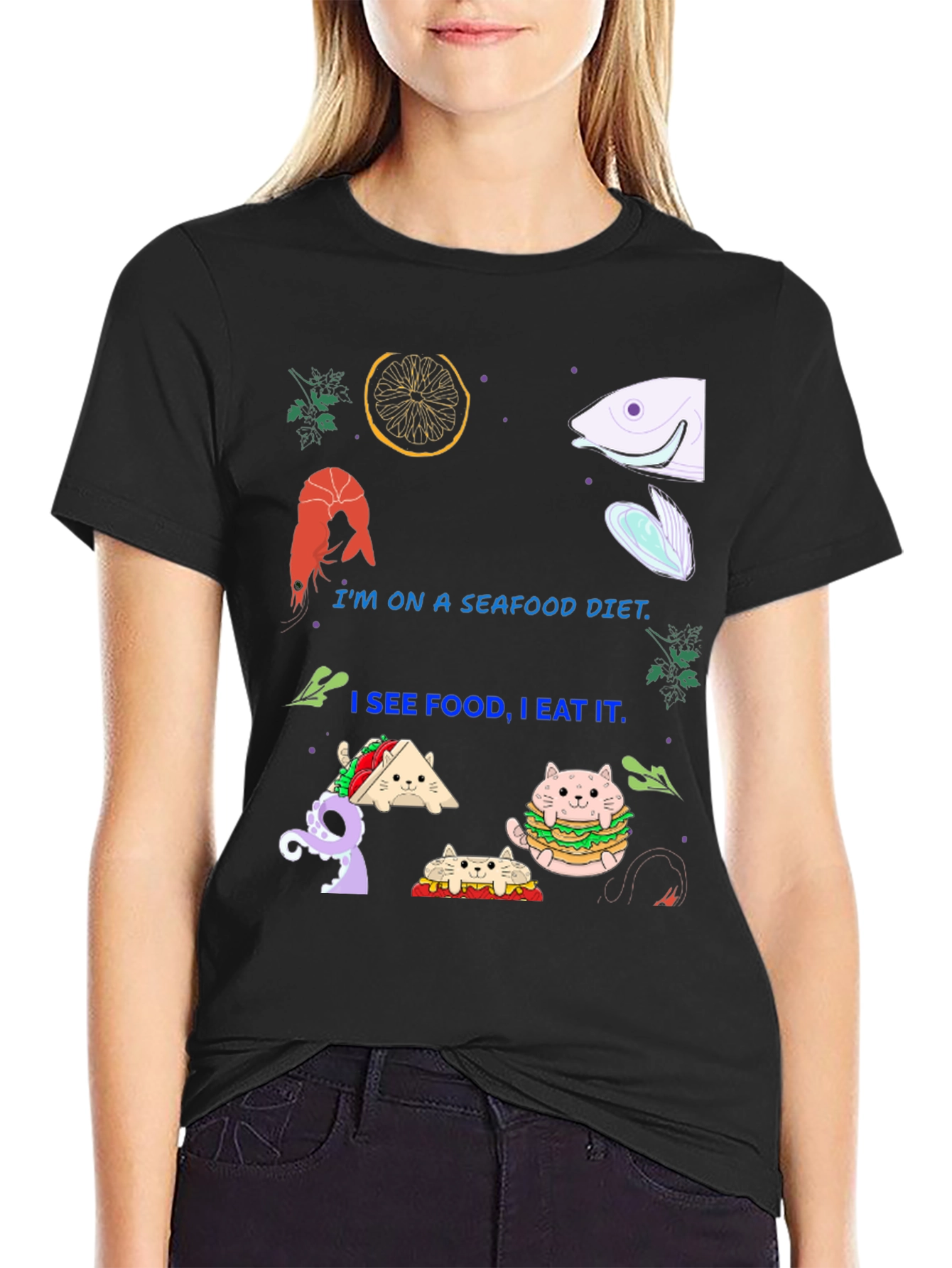 Seafood Diet Funny Graphic T-Shirt