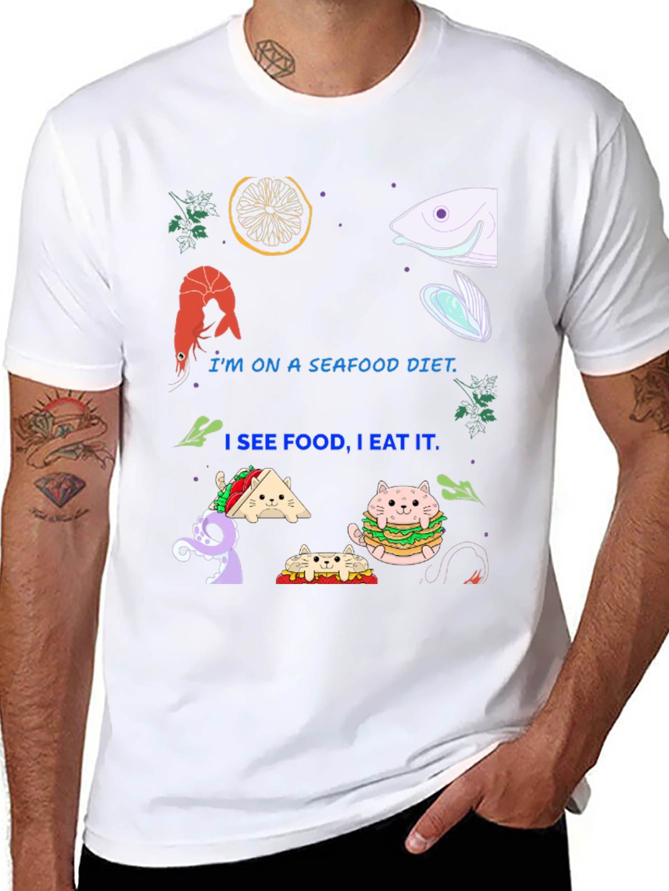 Seafood Diet Funny Graphic T-Shirt