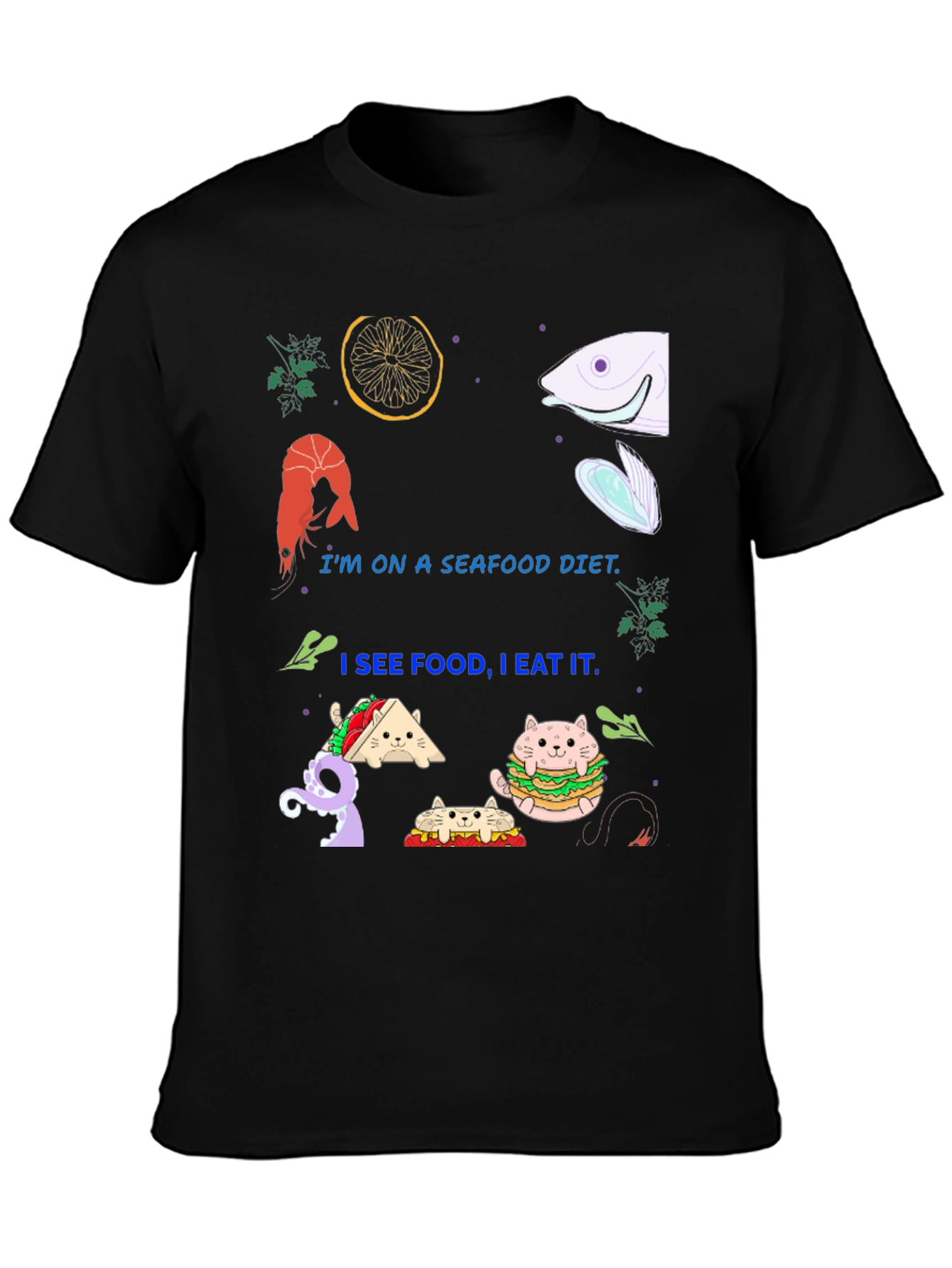 Seafood Diet Funny Graphic T-Shirt