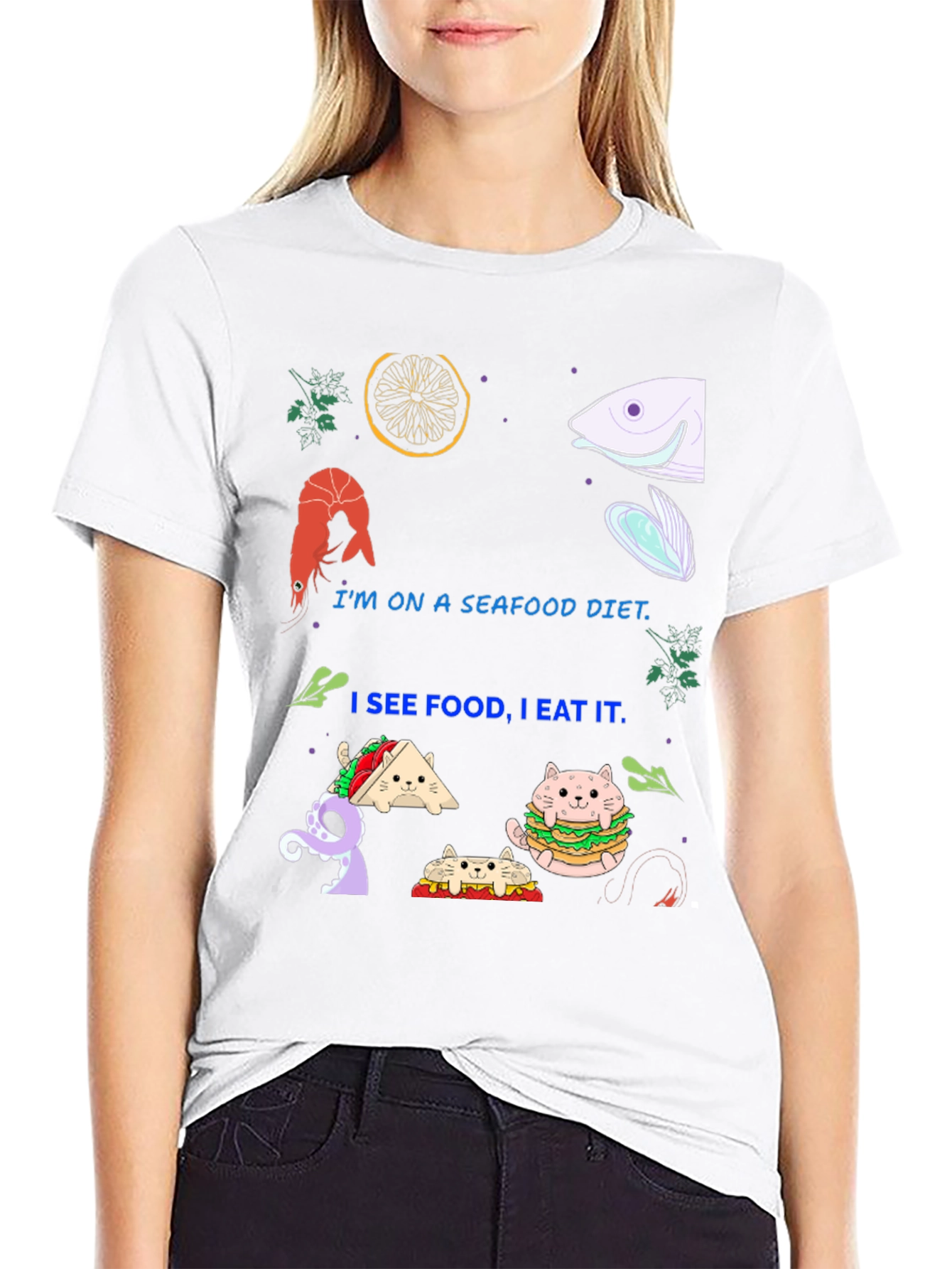 Seafood Diet Funny Graphic T-Shirt
