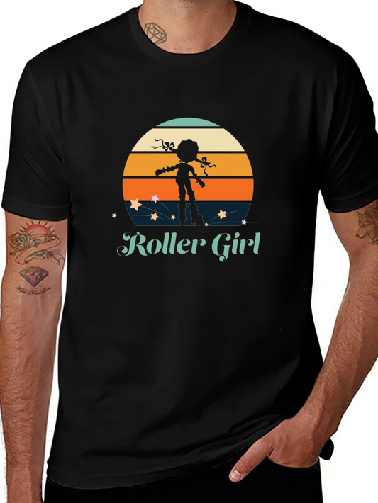 Retro Roller Girl T-Shirt - Vintage Sunset Design