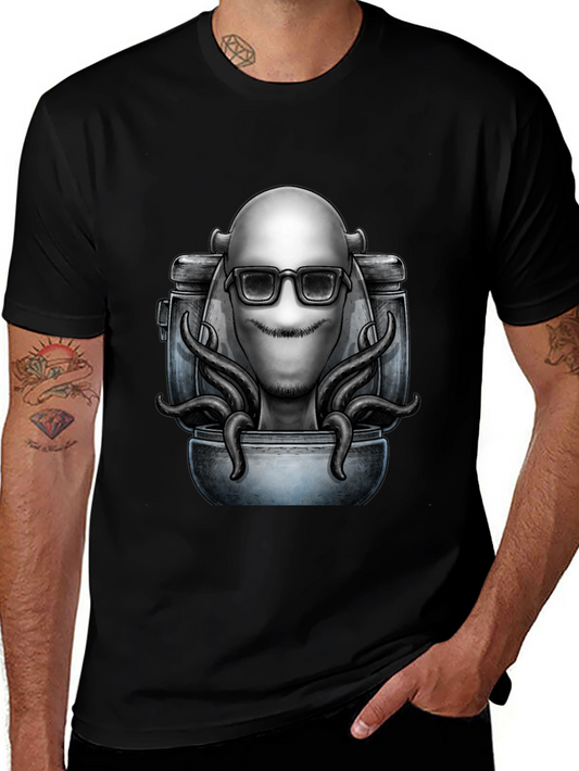 Cool Alien Octopus Graphic T-Shirt - Black