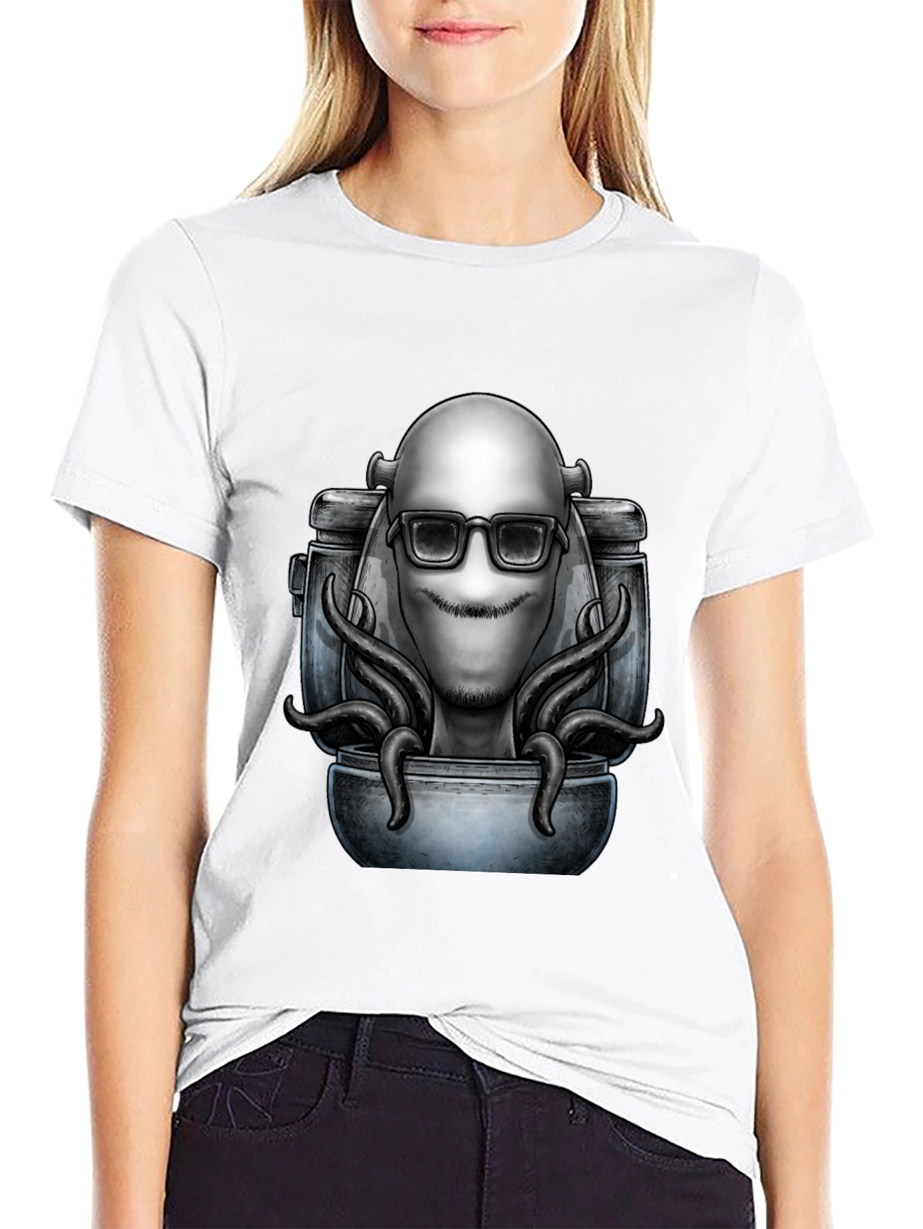 Cool Alien Octopus Graphic T-Shirt - Black