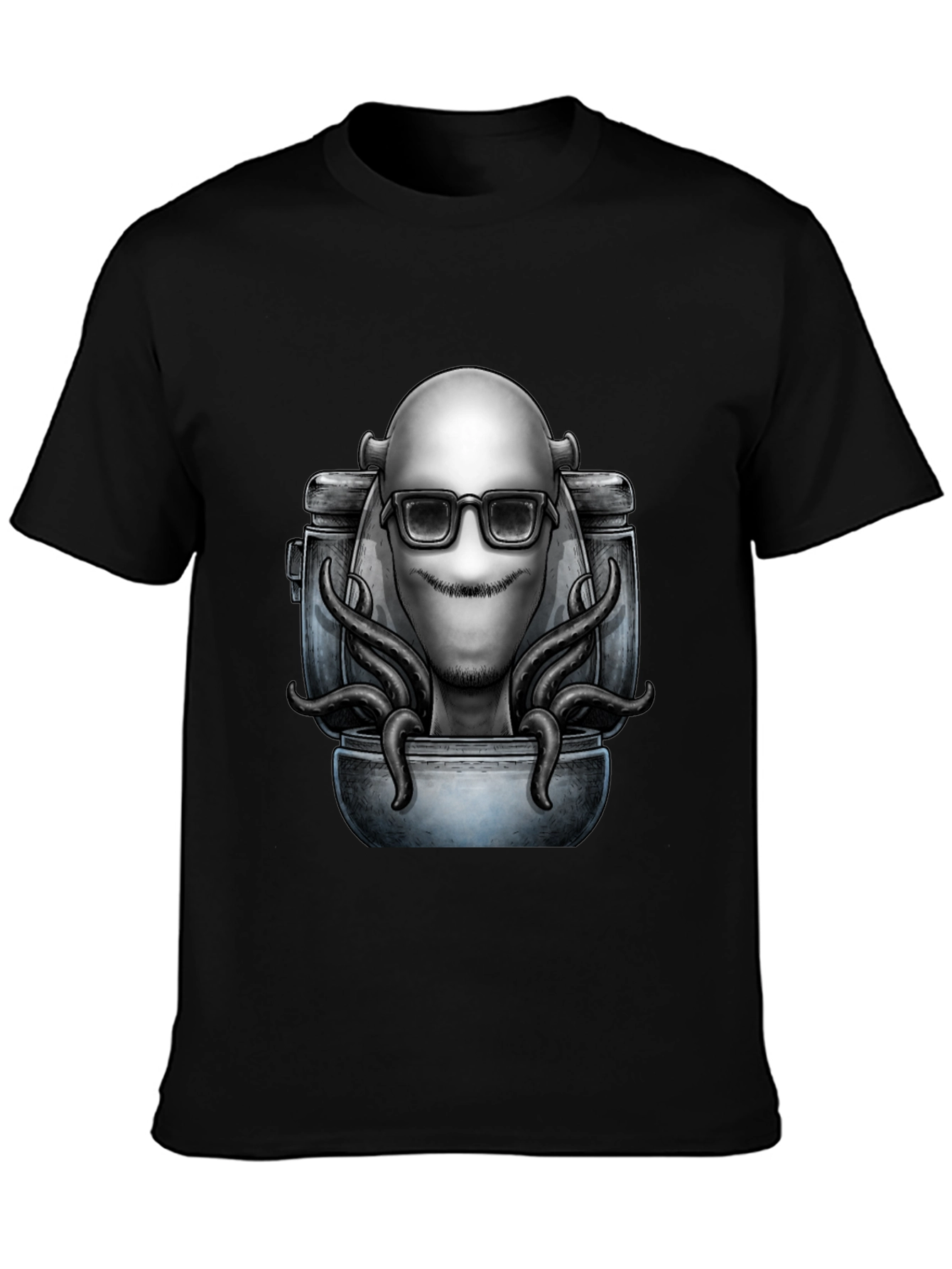 Cool Alien Octopus Graphic T-Shirt - Black
