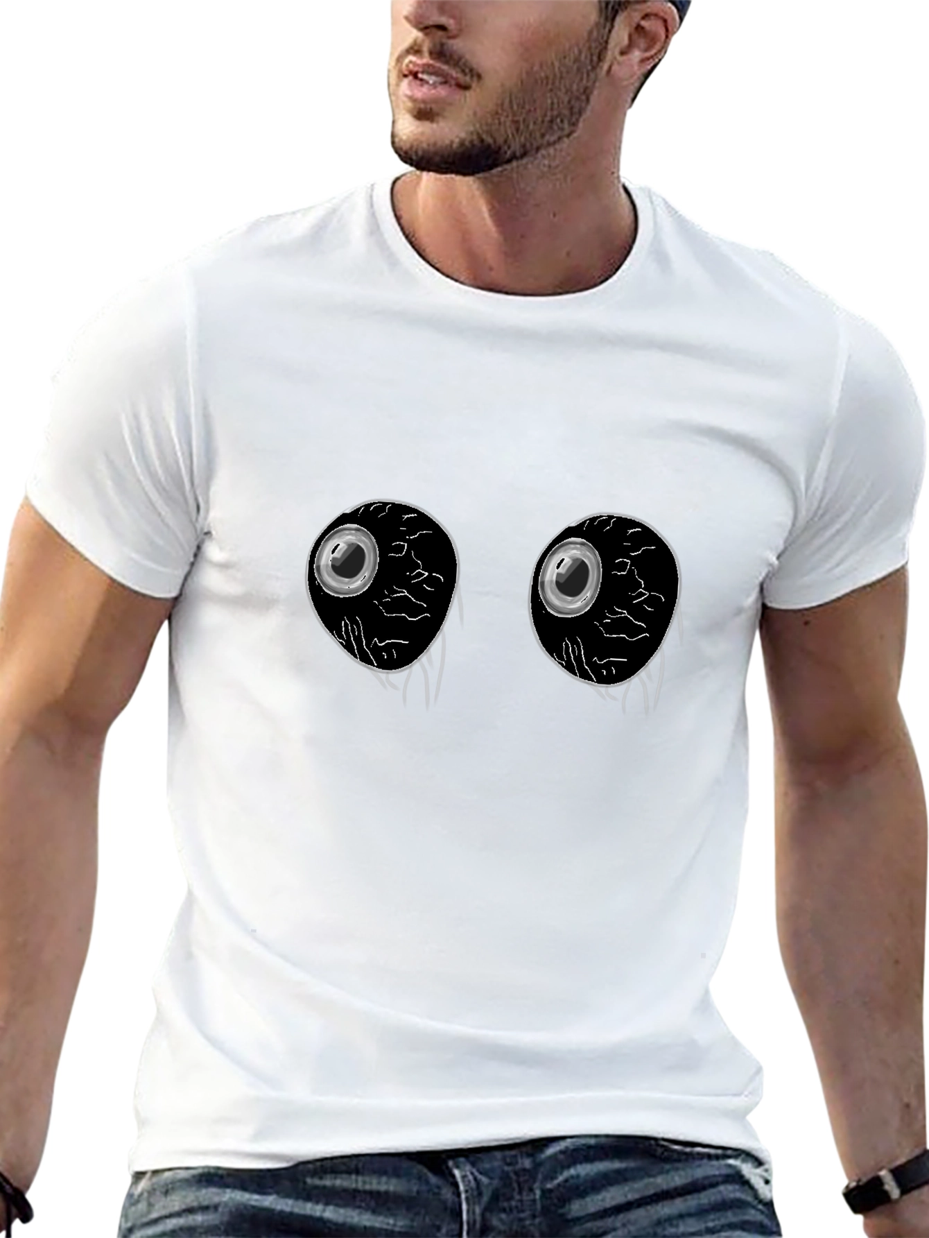 Creepy Eyeballs Graphic Tee -  Unique Black T-Shirt