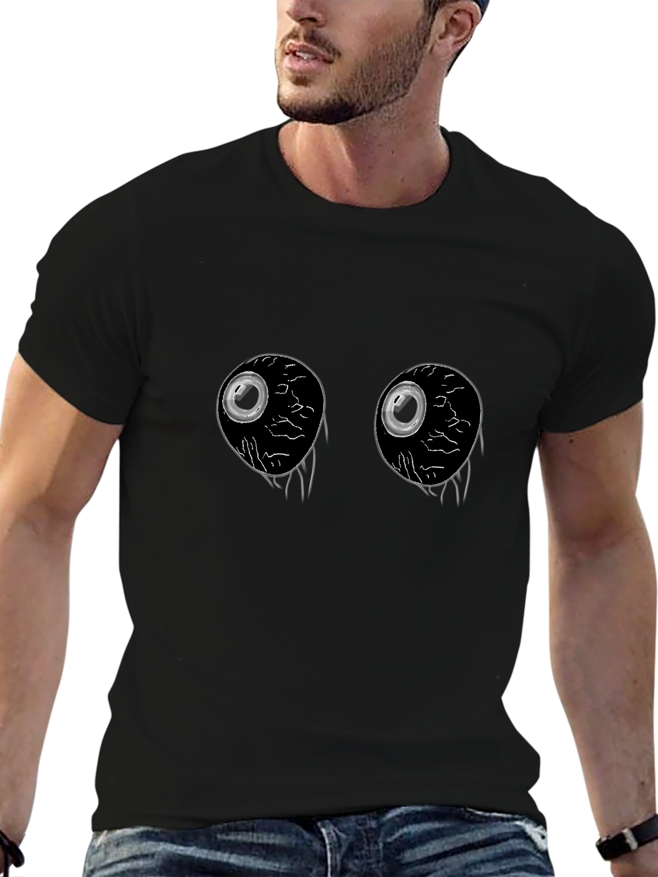 Creepy Eyeballs Graphic Tee -  Unique Black T-Shirt