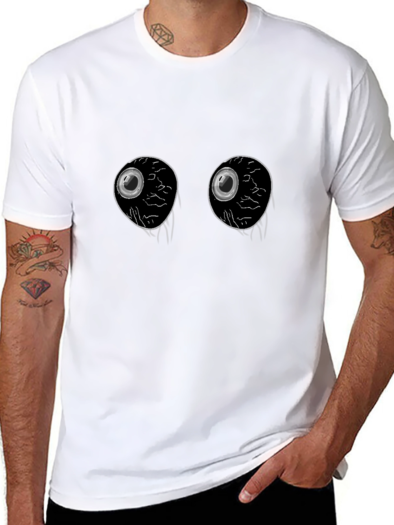 Creepy Eyeballs Graphic Tee -  Unique Black T-Shirt