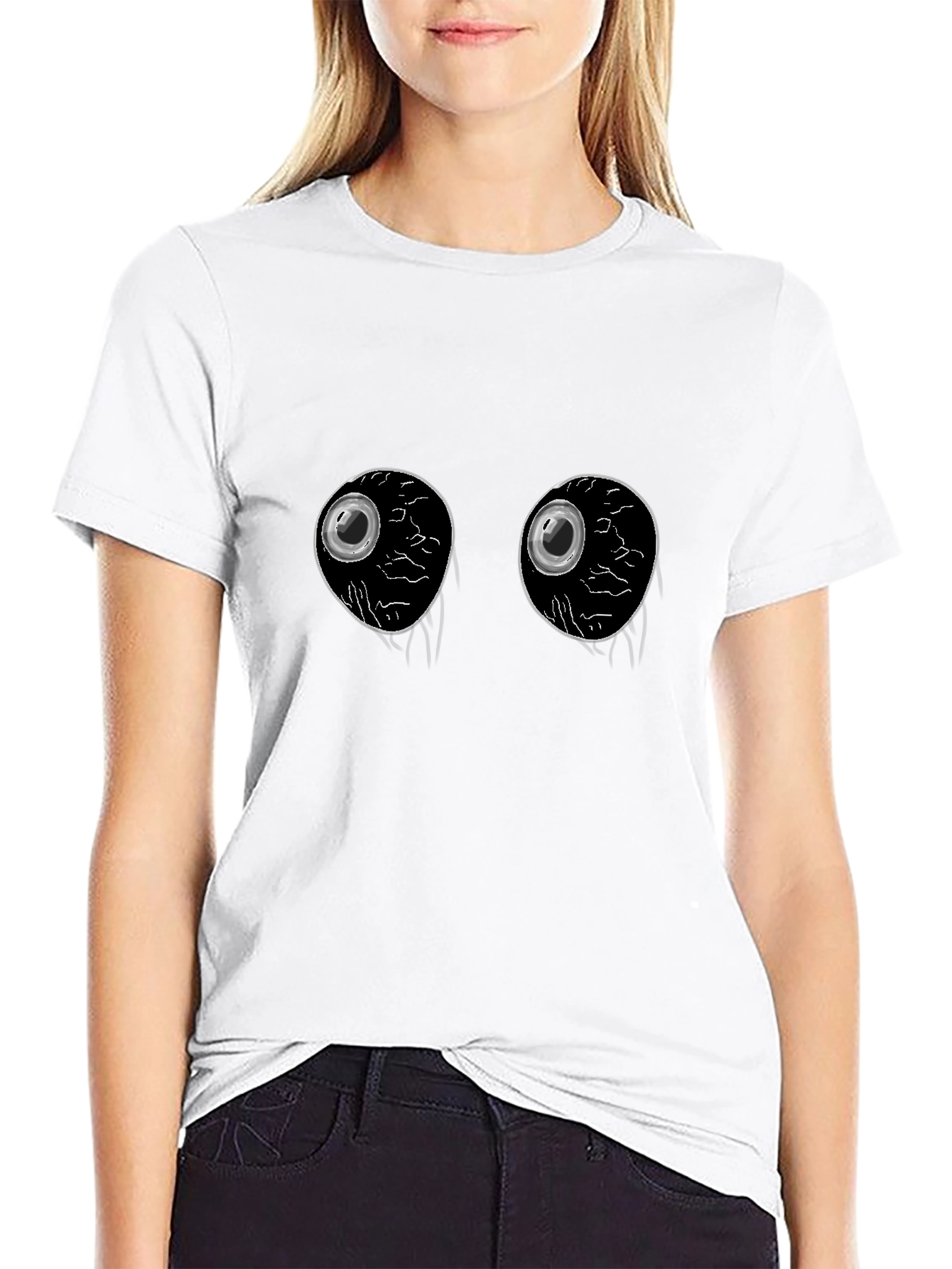 Creepy Eyeballs Graphic Tee -  Unique Black T-Shirt