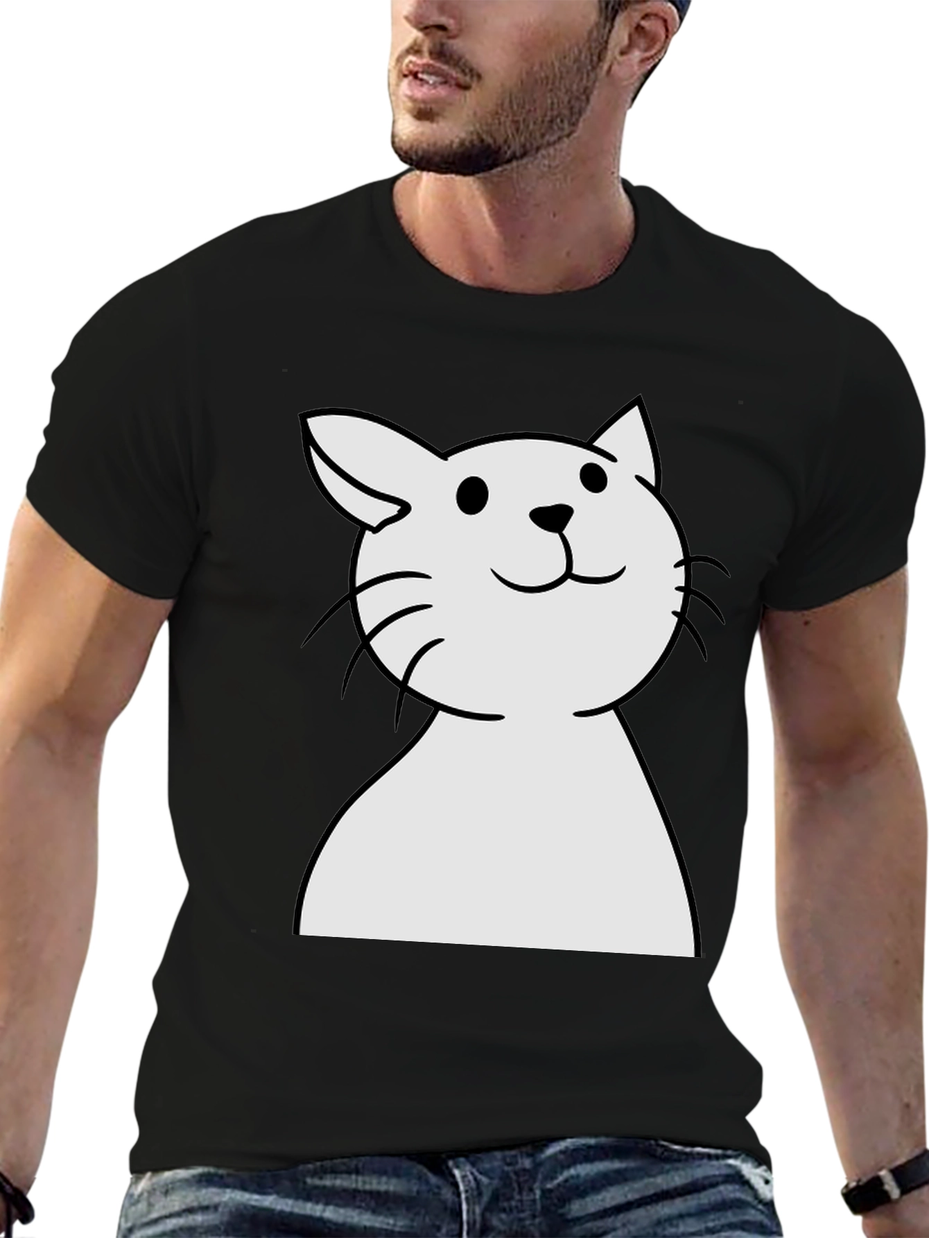 Cute Cat Graphic Black T-Shirt