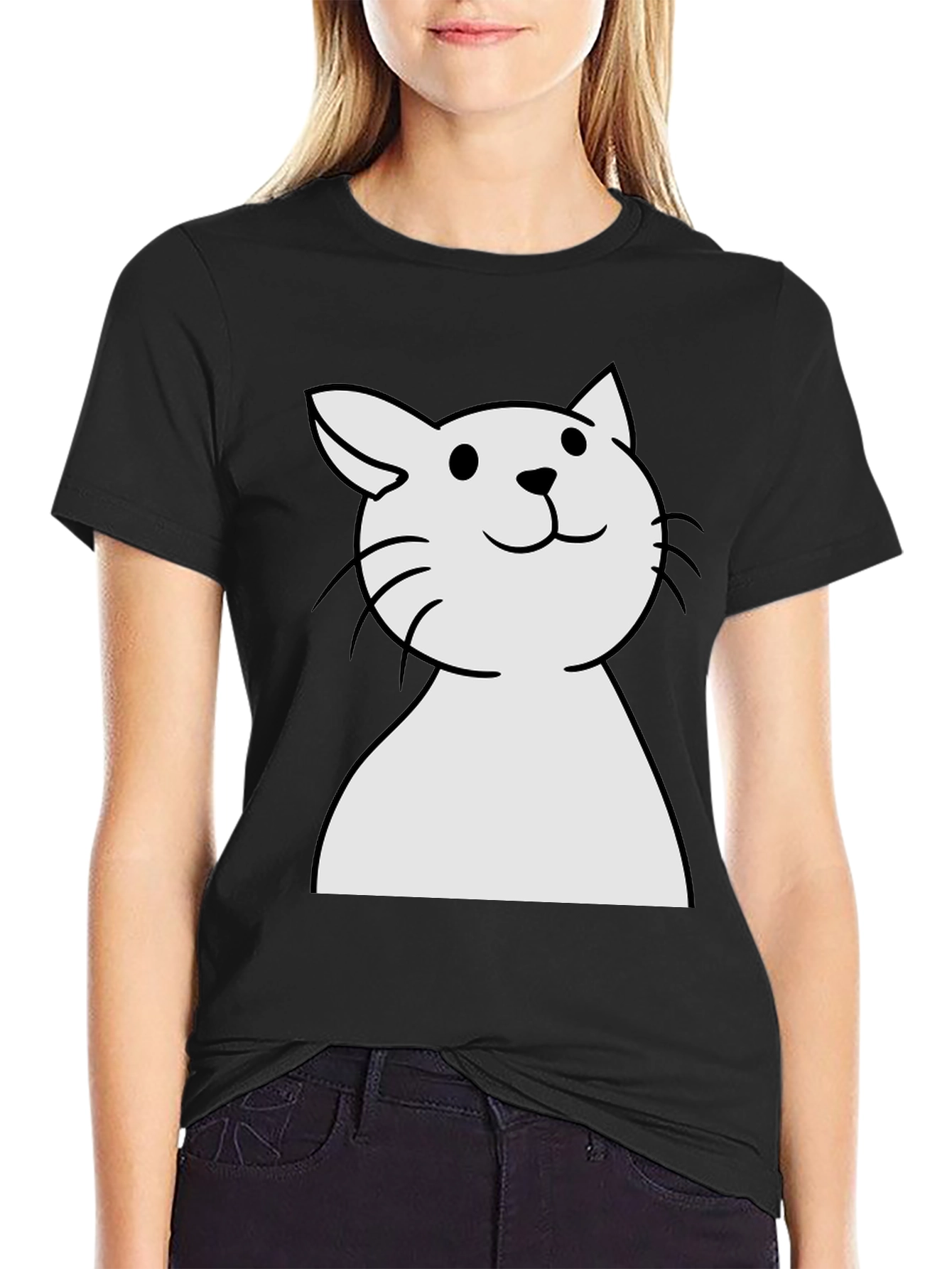 Cute Cat Graphic Black T-Shirt