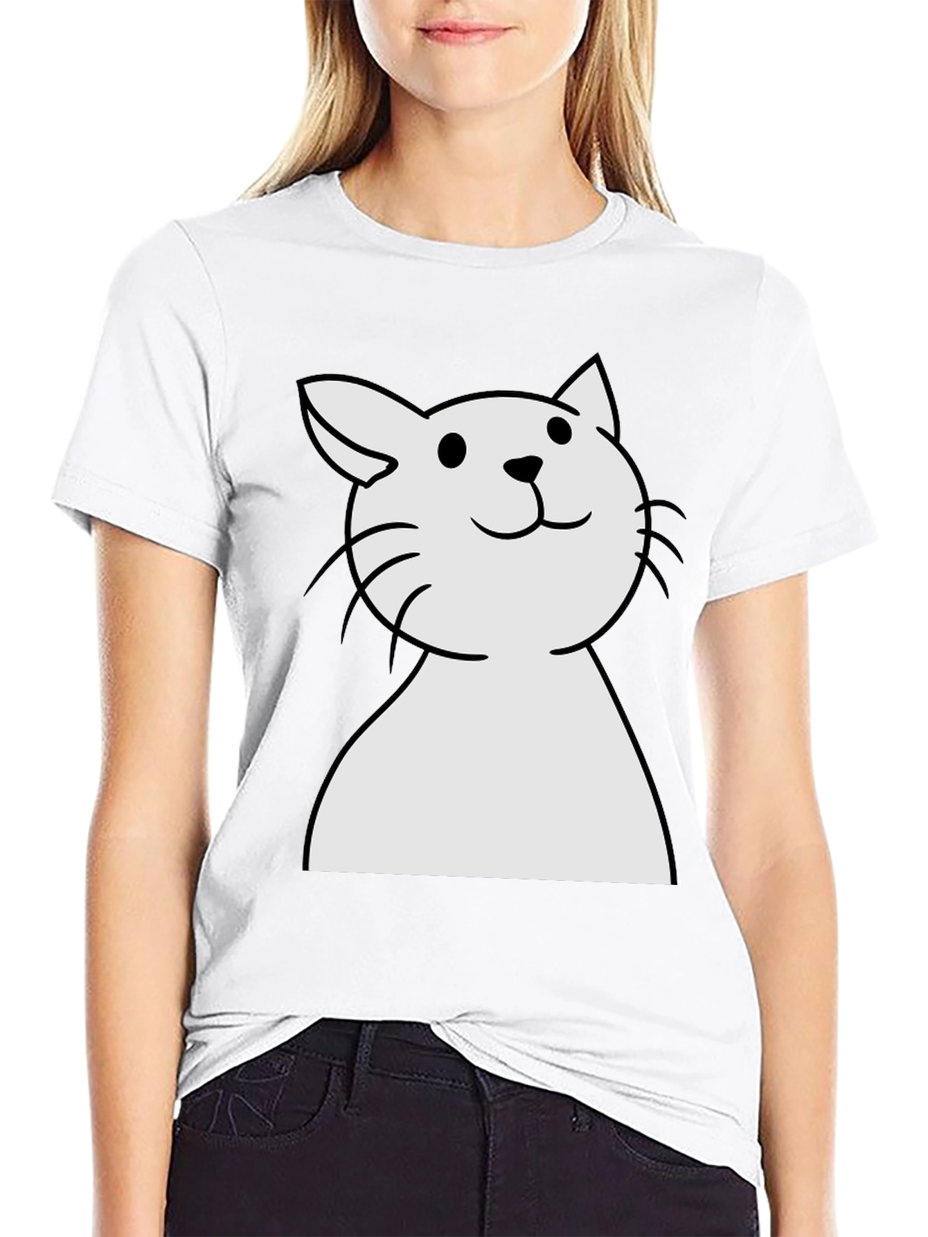 Cute Cat Graphic Black T-Shirt