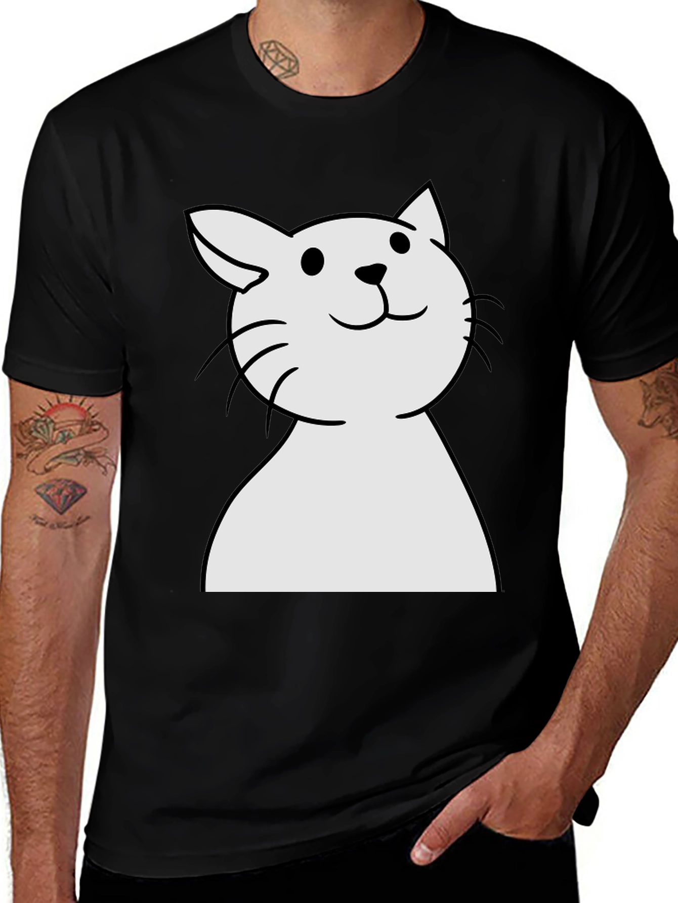 Cute Cat Graphic Black T-Shirt