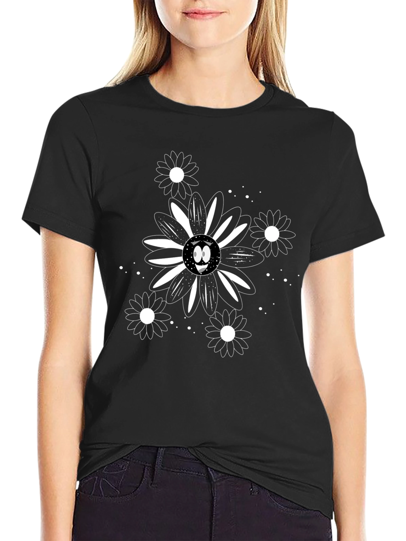 Daisy Smile Graphic Tee - Modern Black Shirt