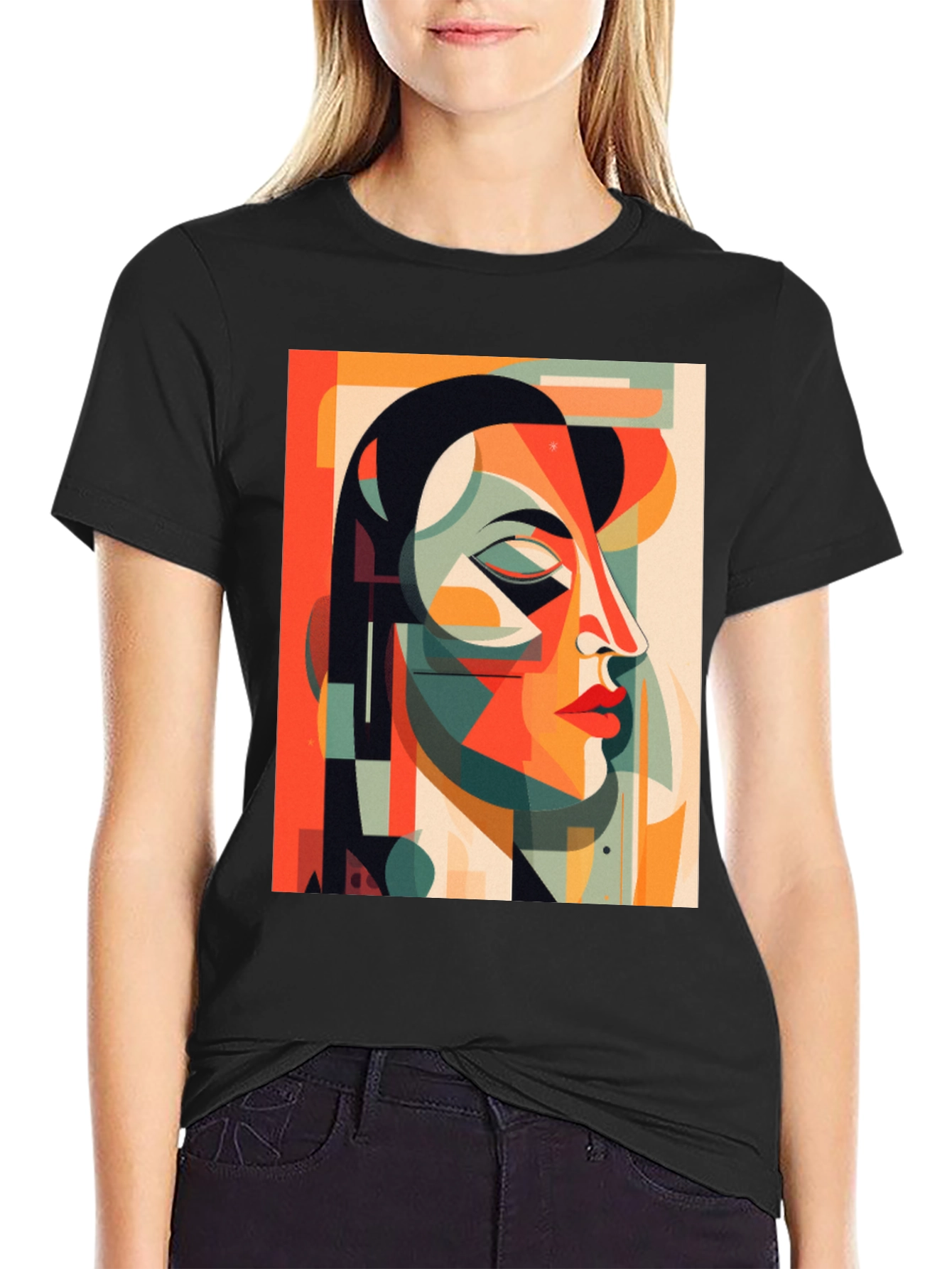 Abstract Geometric Face Graphic Tee - Modern Art Shirt