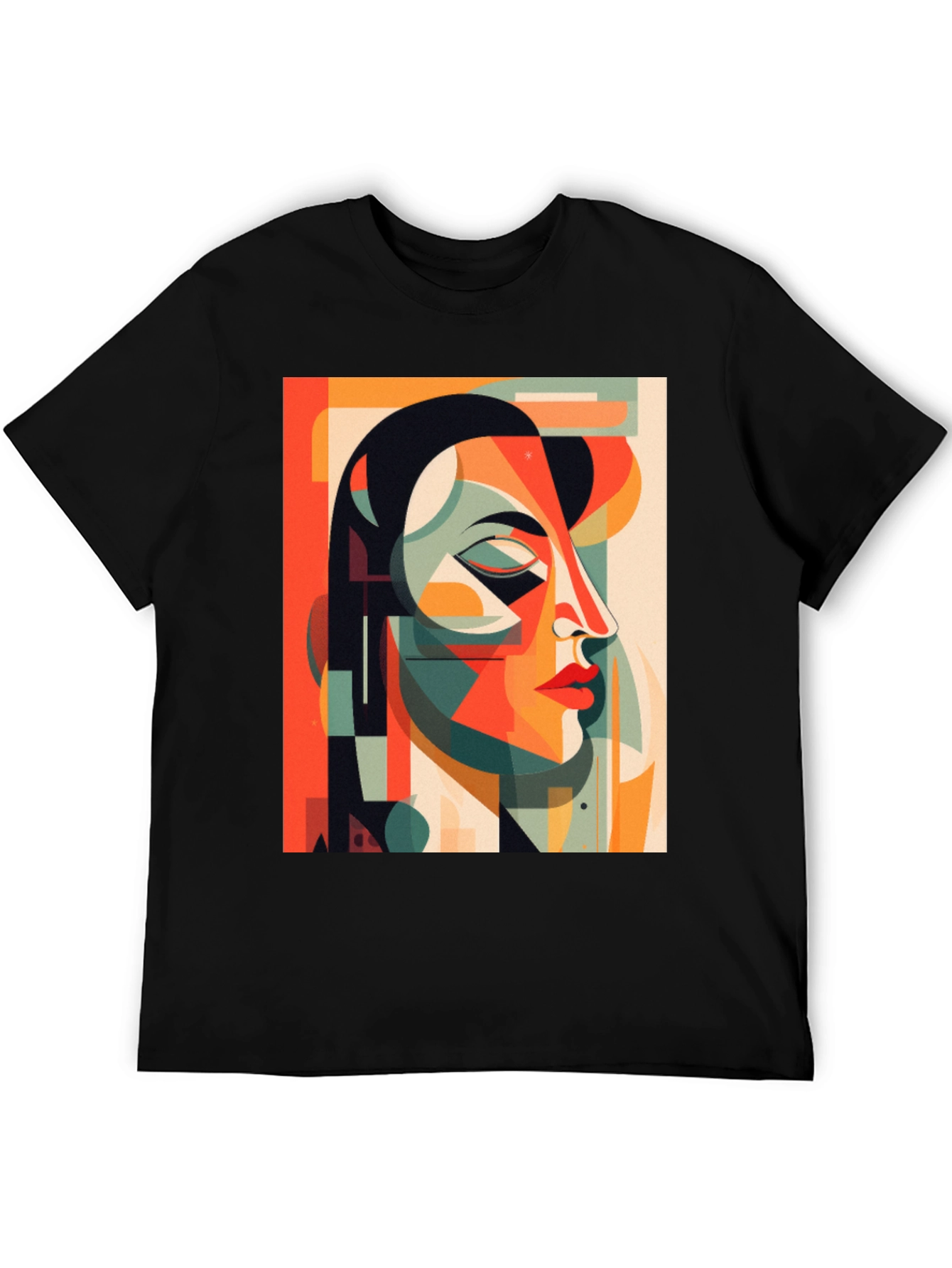 Abstract Geometric Face Graphic Tee - Modern Art Shirt