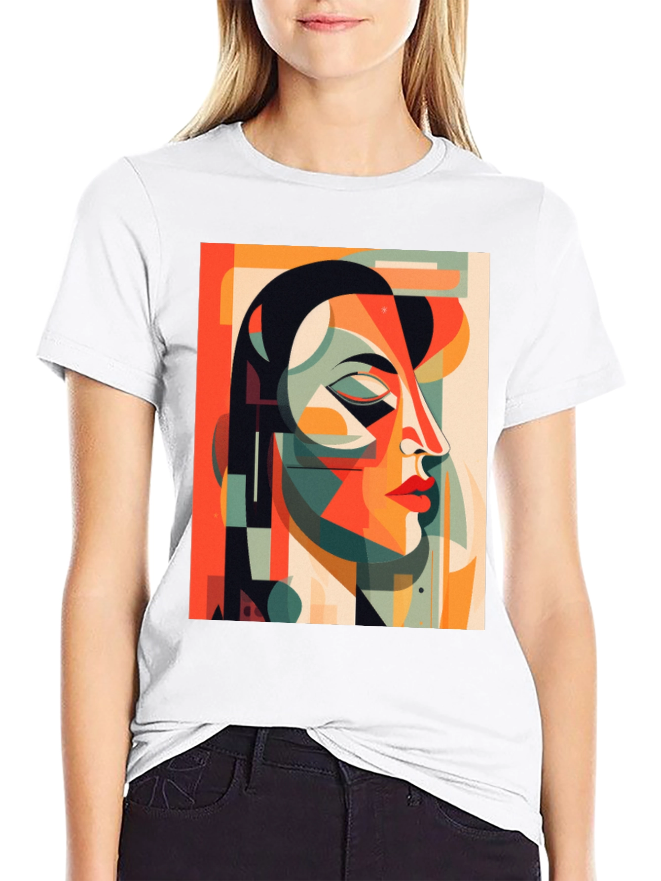 Abstract Geometric Face Graphic Tee - Modern Art Shirt