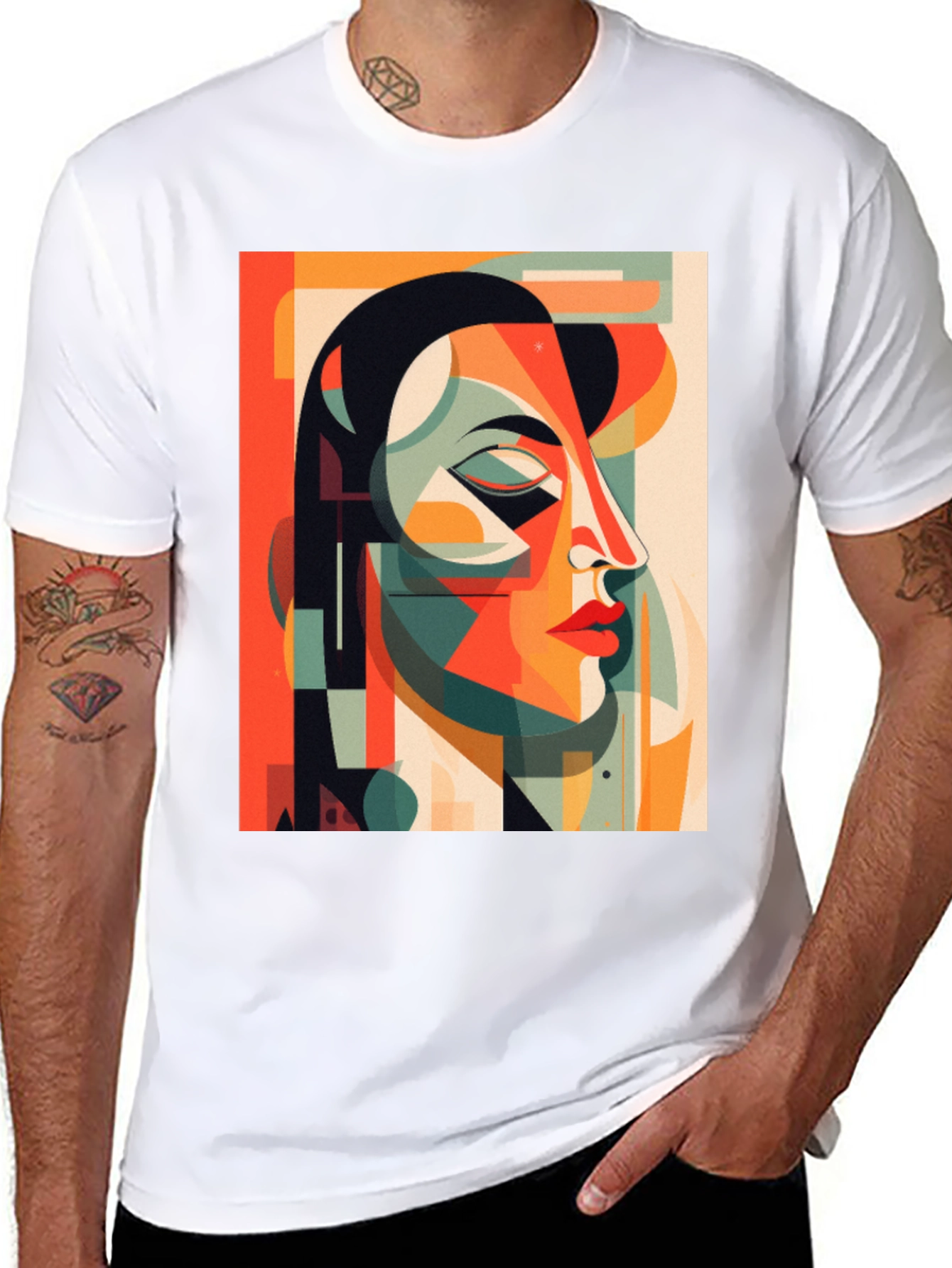 Abstract Geometric Face Graphic Tee - Modern Art Shirt
