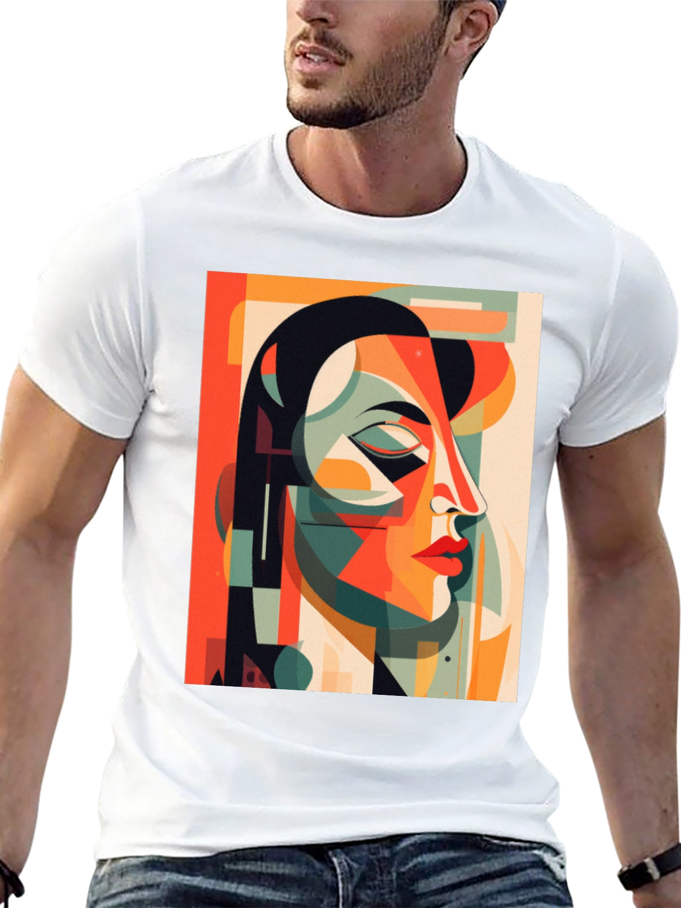 Abstract Geometric Face Graphic Tee - Modern Art Shirt