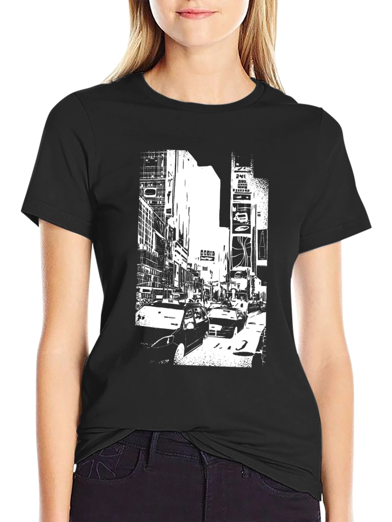 Urban Scene Graphic Tee - Modern Black T-Shirt