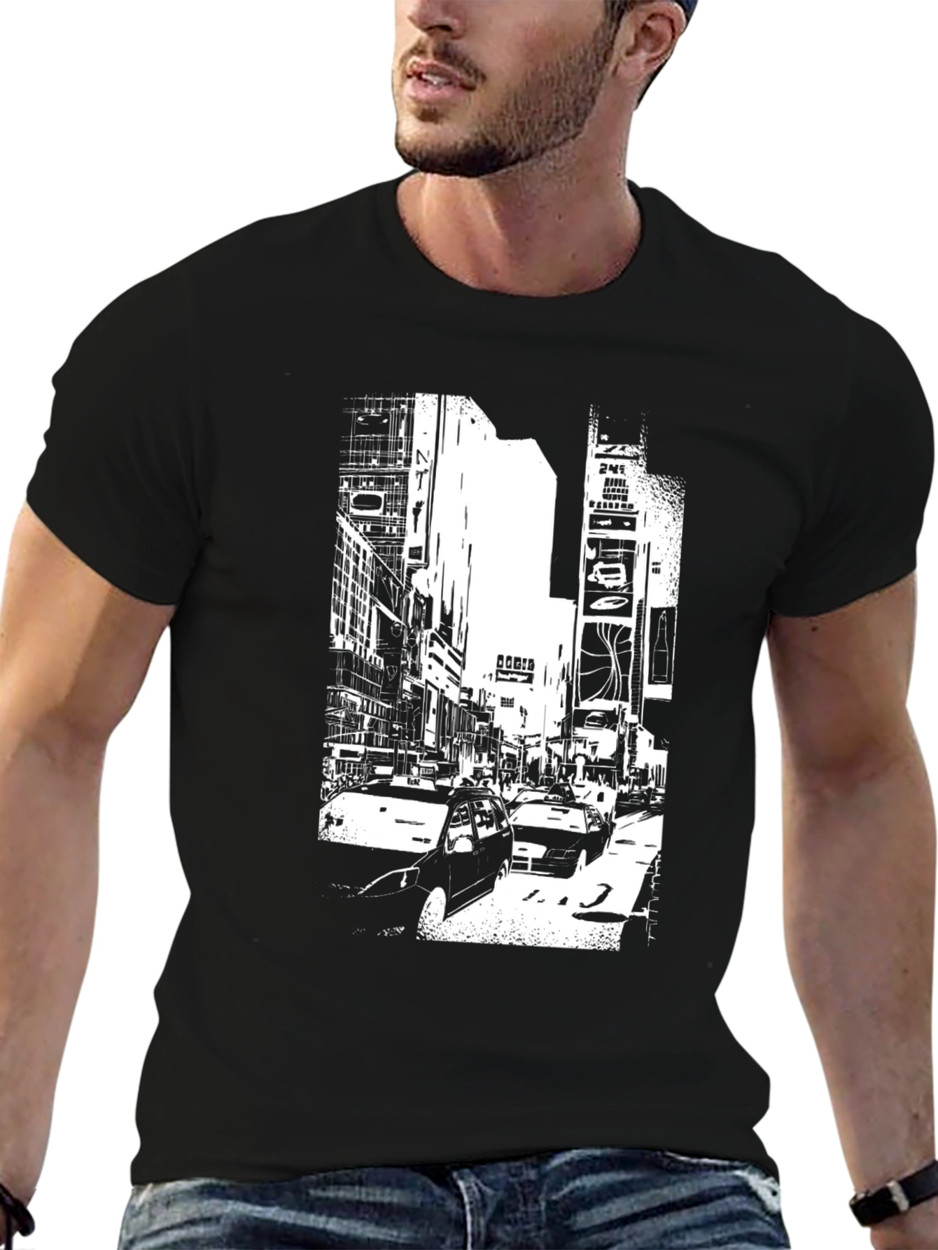 Urban Scene Graphic Tee - Modern Black T-Shirt