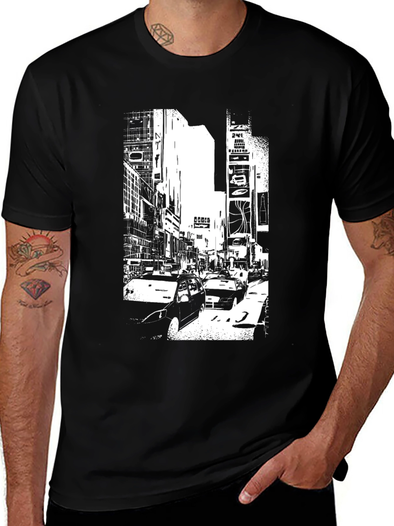 Urban Scene Graphic Tee - Modern Black T-Shirt