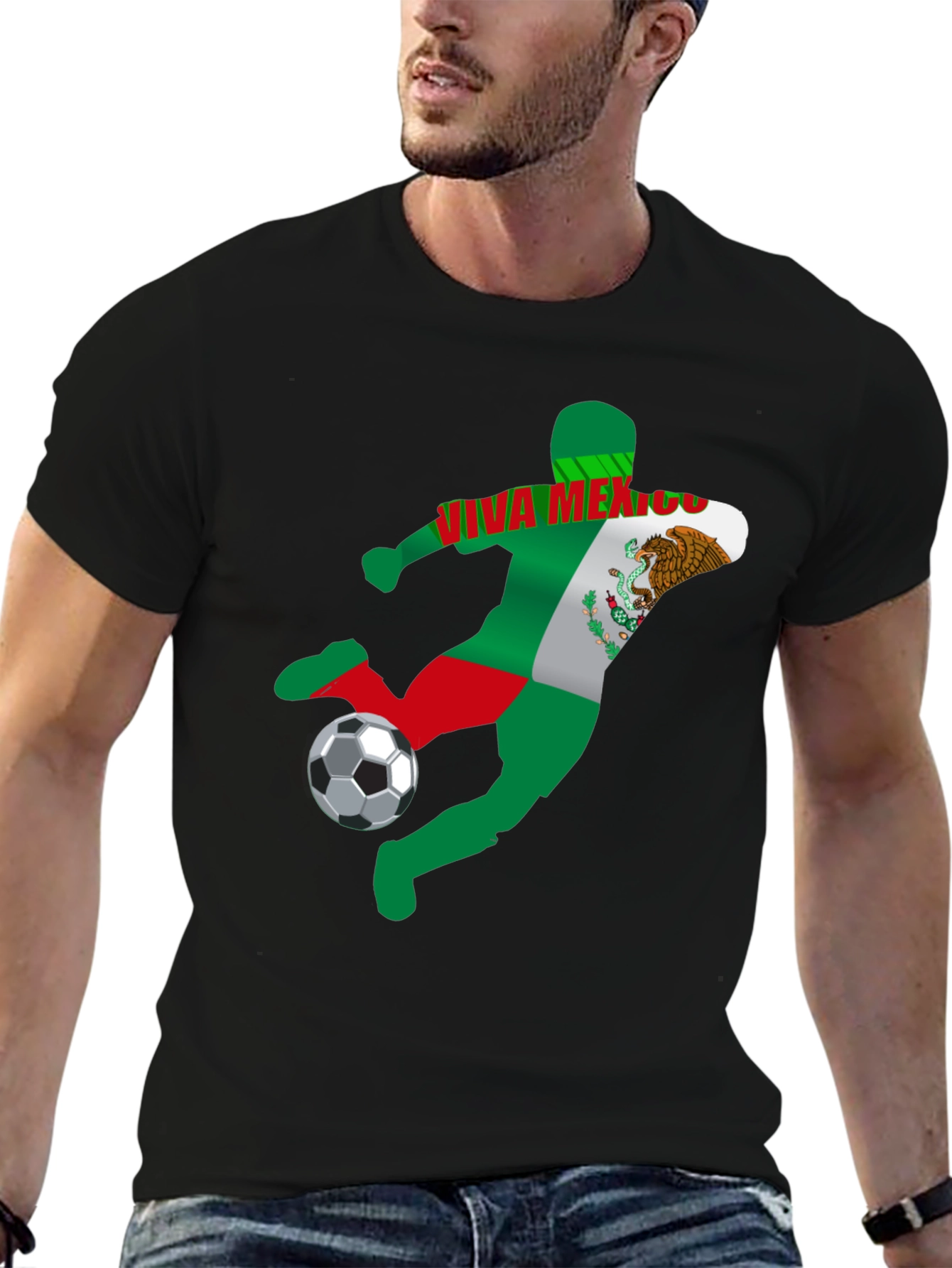 Viva Mexico Soccer T-Shirt - Mens Black Graphic Tee