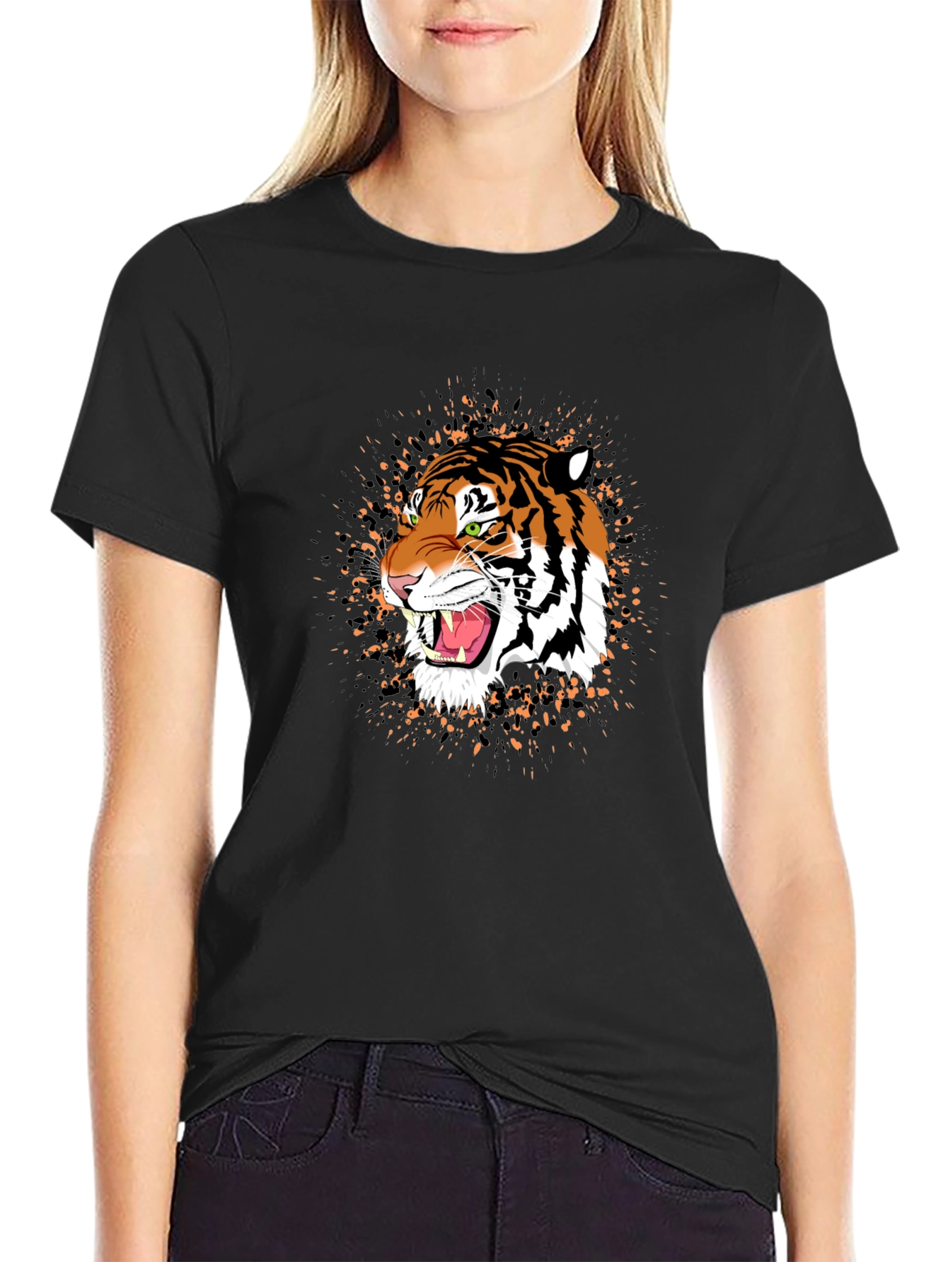 Tiger Graphic Black T-Shirt - Bold Animal Print Tee