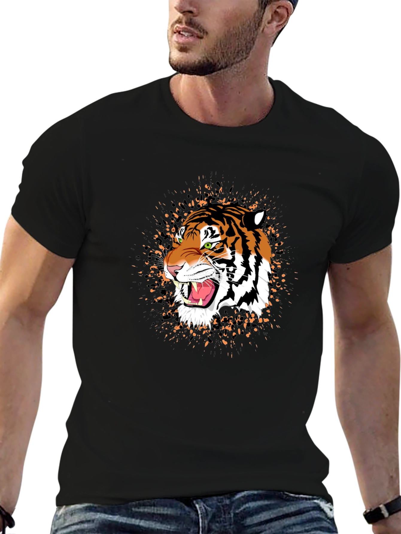 Tiger Graphic Black T-Shirt - Bold Animal Print Tee