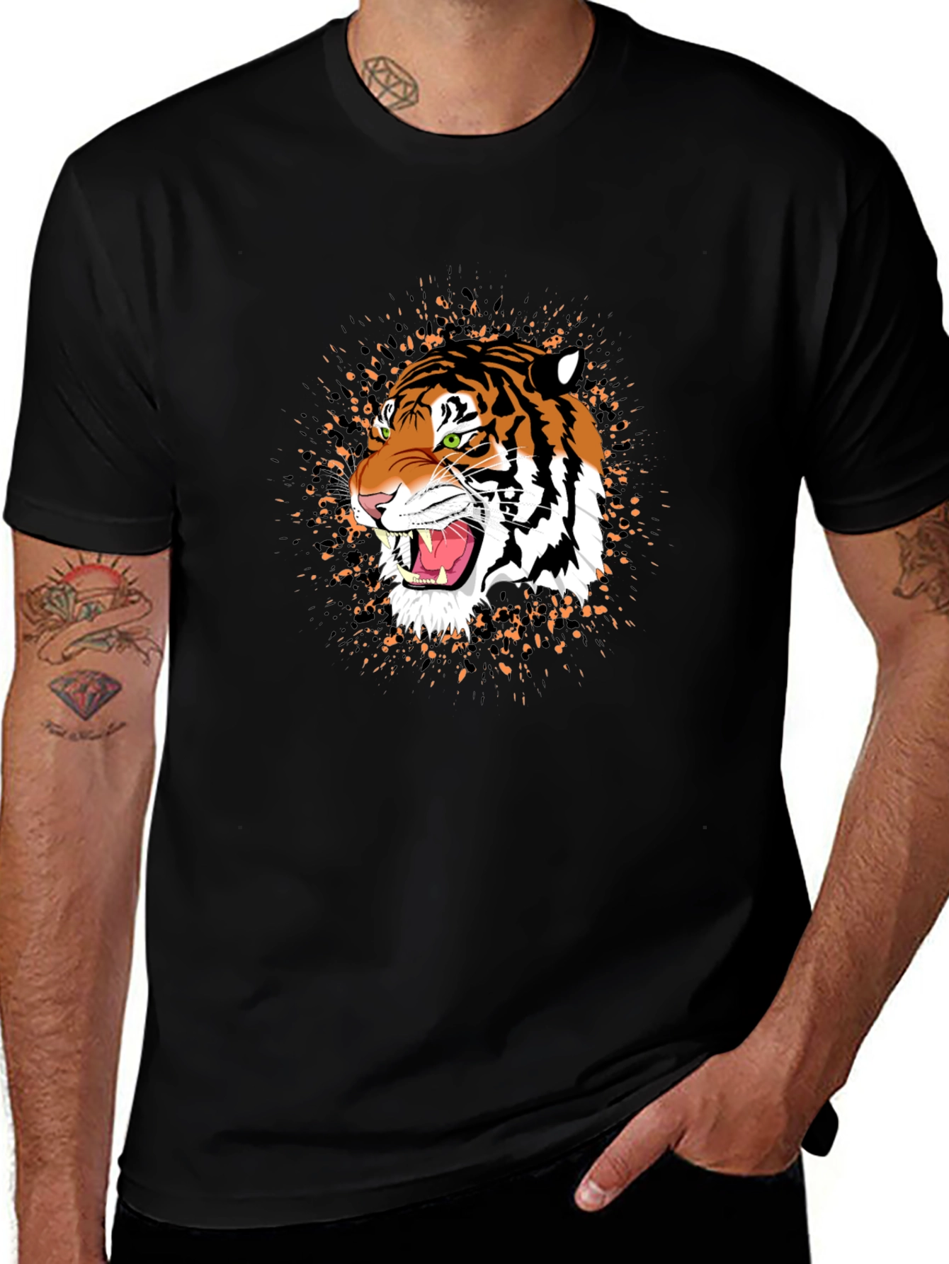 Tiger Graphic Black T-Shirt - Bold Animal Print Tee