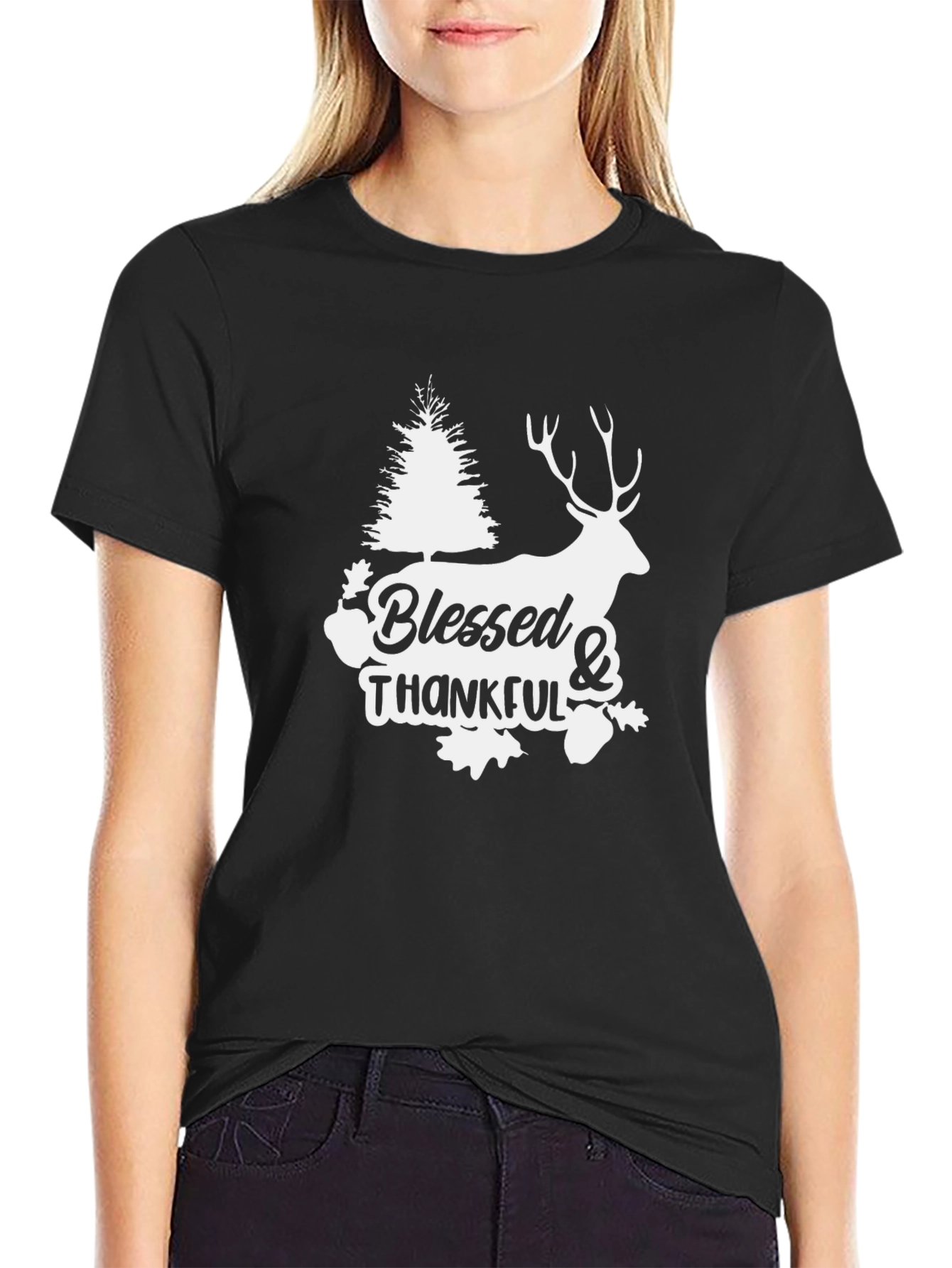 Blessed & Thankful Deer Graphic T-Shirt
