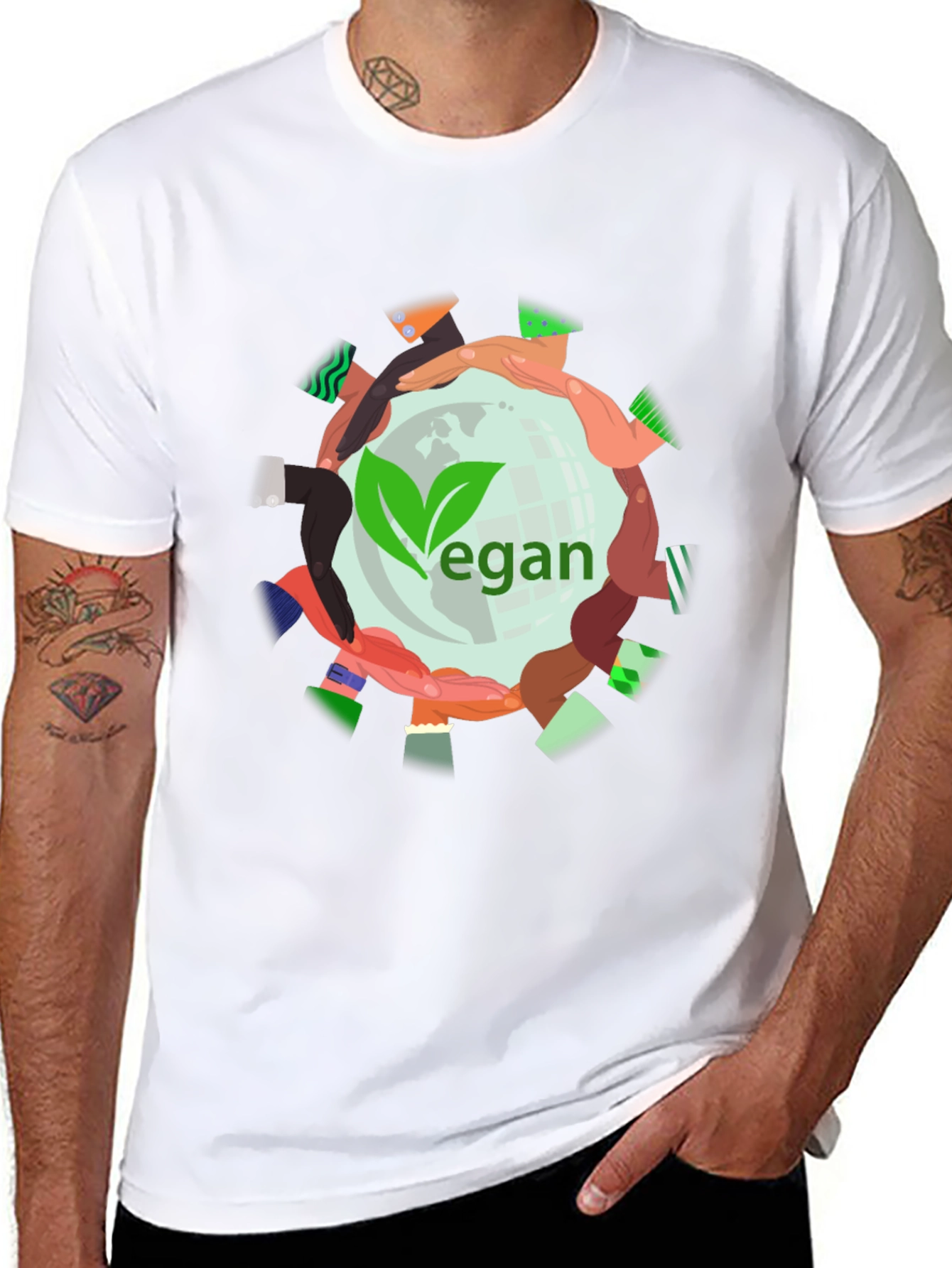 Vegan World Unity Tee - Black Graphic T-Shirt