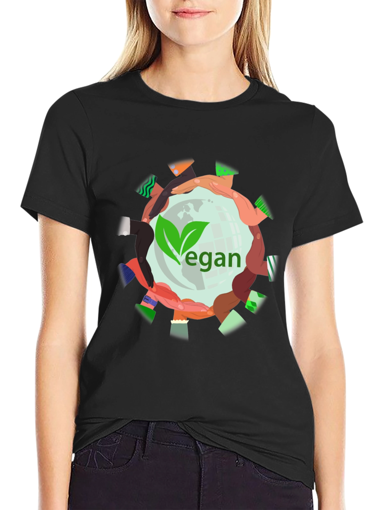 Vegan World Unity Tee - Black Graphic T-Shirt