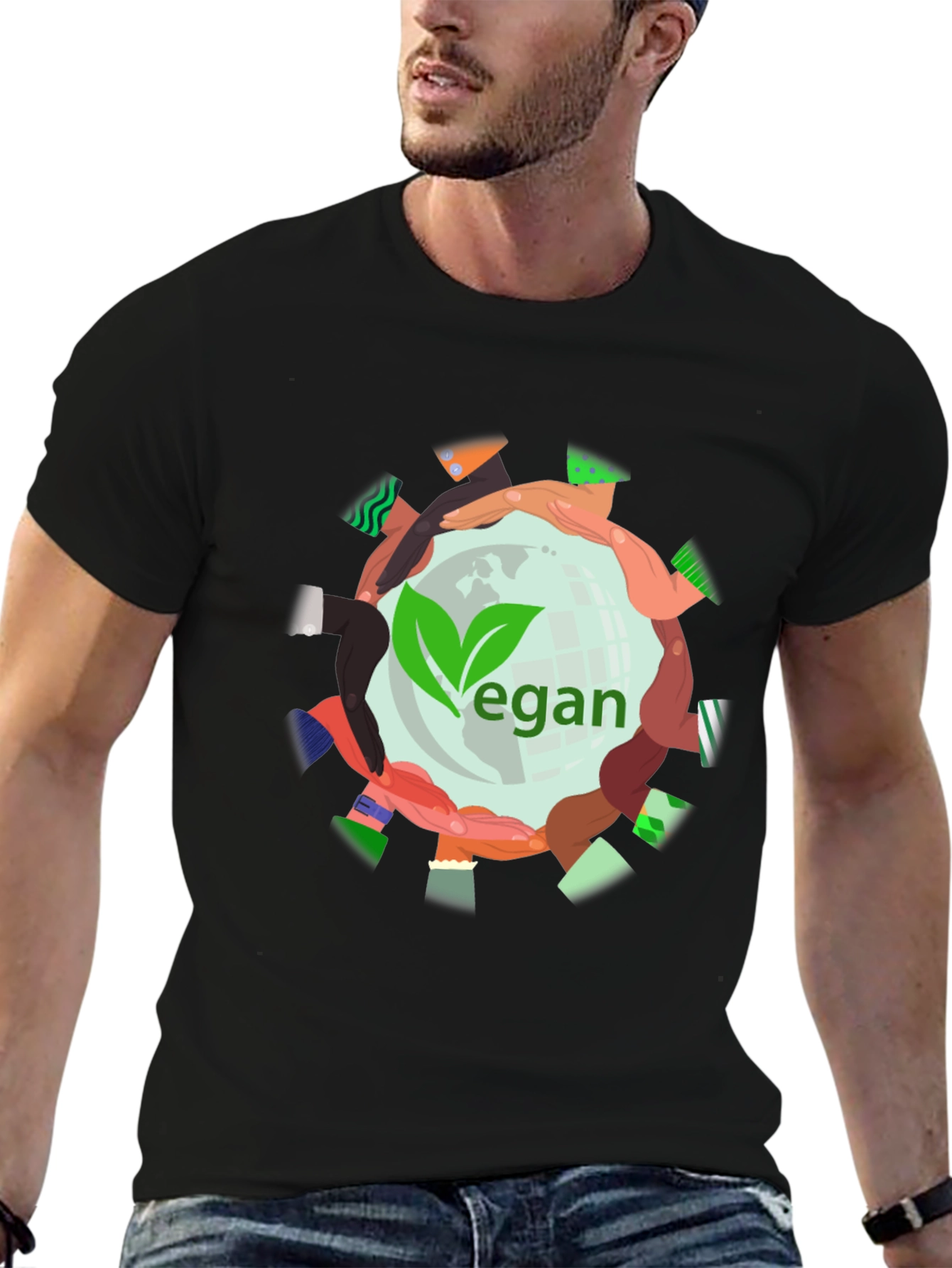 Vegan World Unity Tee - Black Graphic T-Shirt