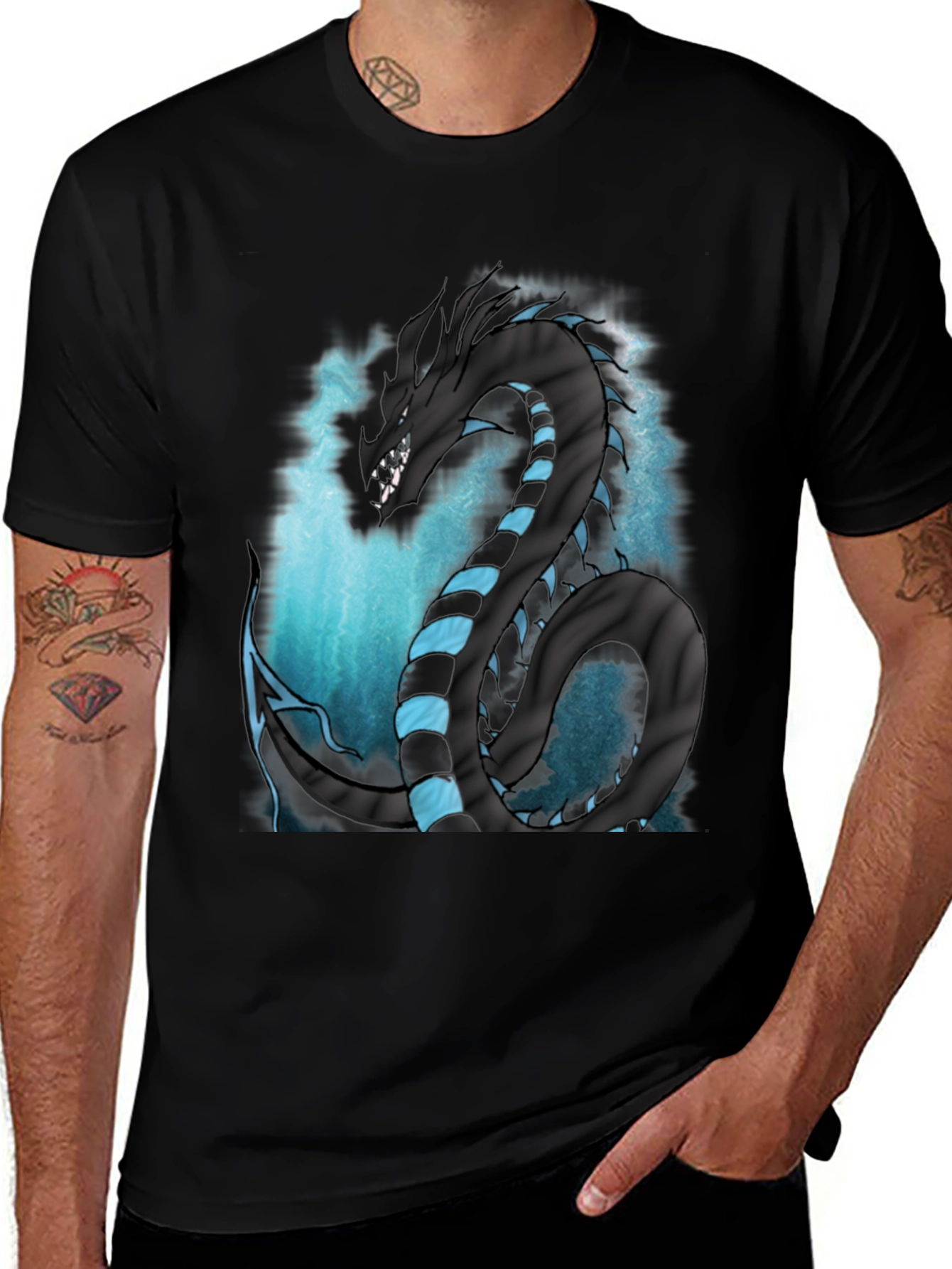 Dragon Serpent Graphic Tee - Mens Black T-Shirt